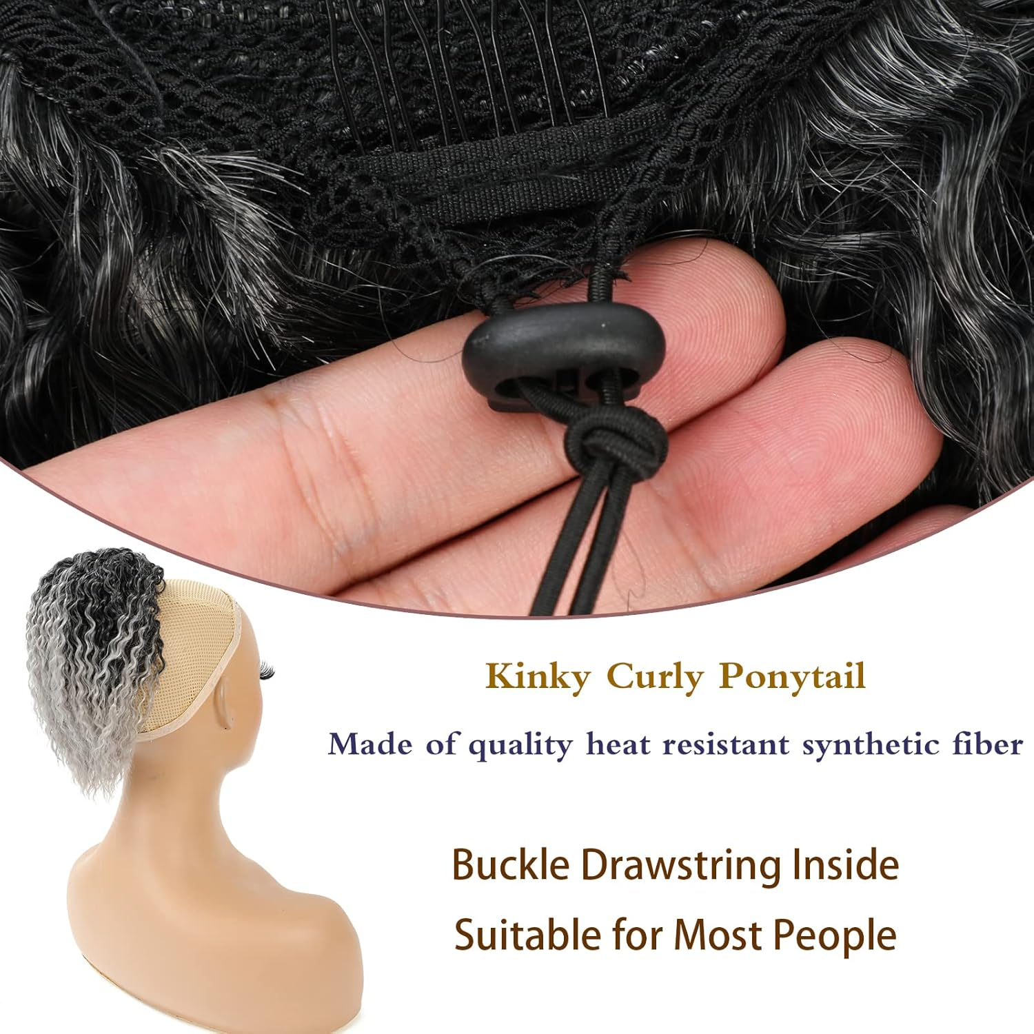 Drawstring Afro Puff Kinky Curly Ponytail Extension Clip in Hairpiece Ponytail Hair Extension (2X Grey) image number 3