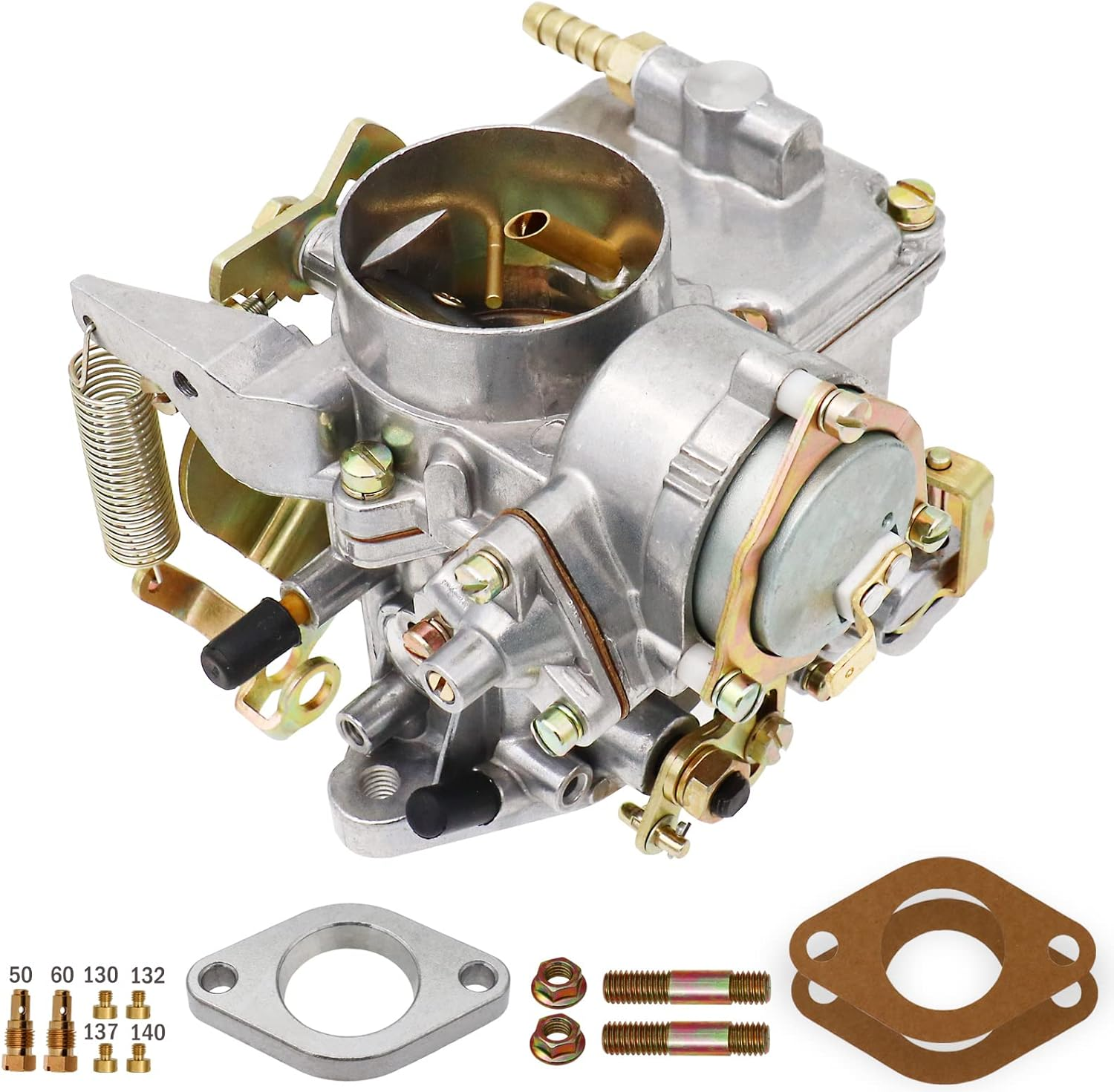 39 Pict 3 Carburetor for VW Beetles Super Beetles 1971-1979 Dual Port 1600Cc VW Carb for Volkswagen Bug Beetle Carburetor Squareback Transporter Automatic Choke, SOLEX 39MM 113129031K image number 2