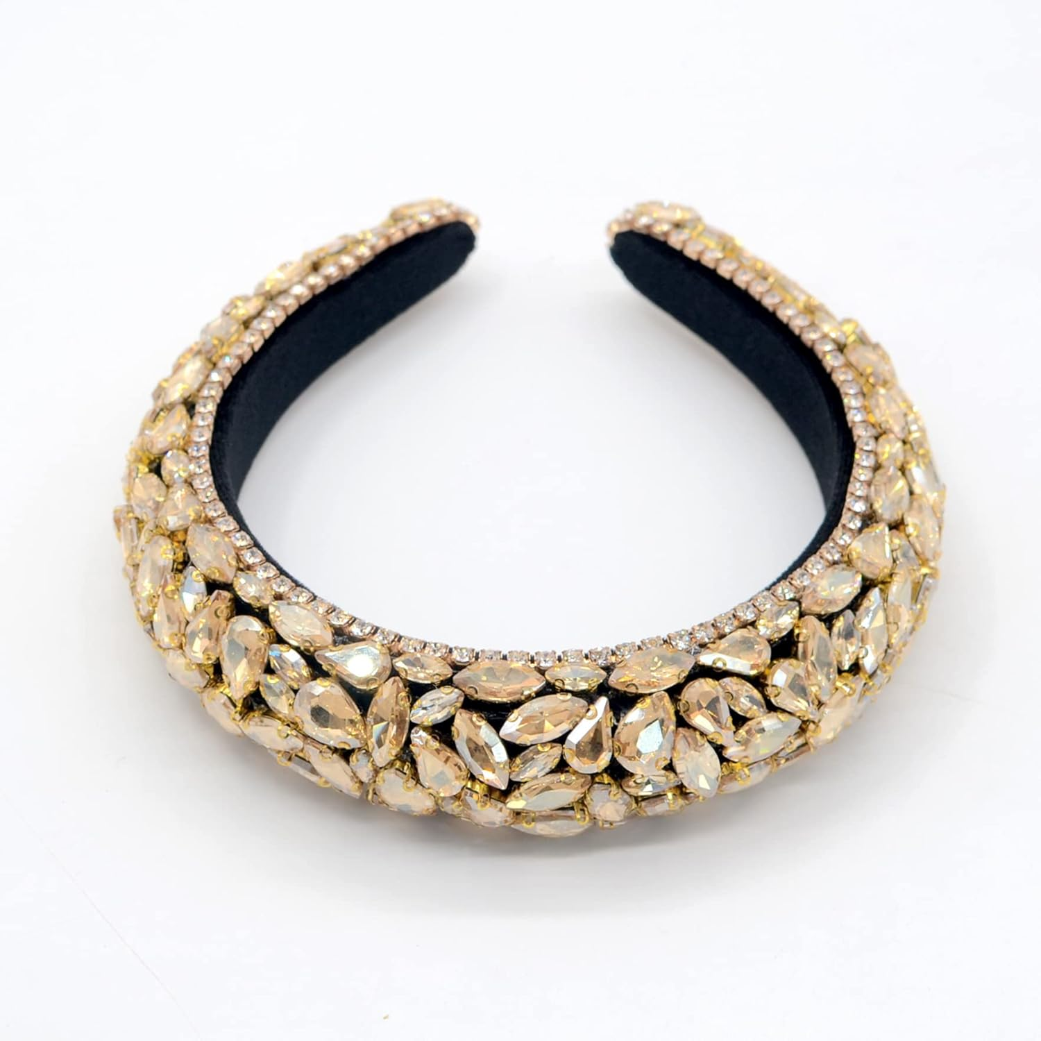 Rhinestone Padded Baroque Crystal Fashion Party Headband for Bridal Wedding Anniversary Holiday Gifts (Gold) - Gold image number 3