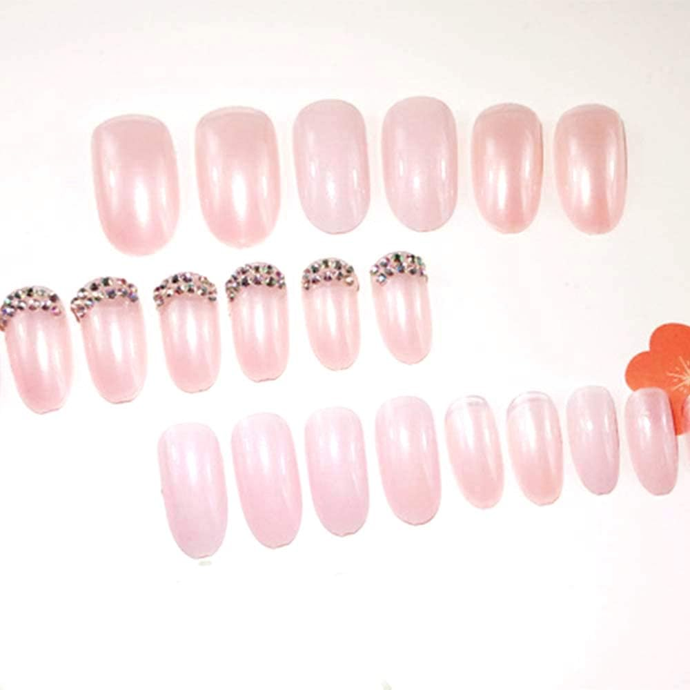 24 Pcs False Nails Full Cover Bridal Wedding Nail Rhinestone Pink Salon Sparkle Art Design Glitter for Women Girls image number 2