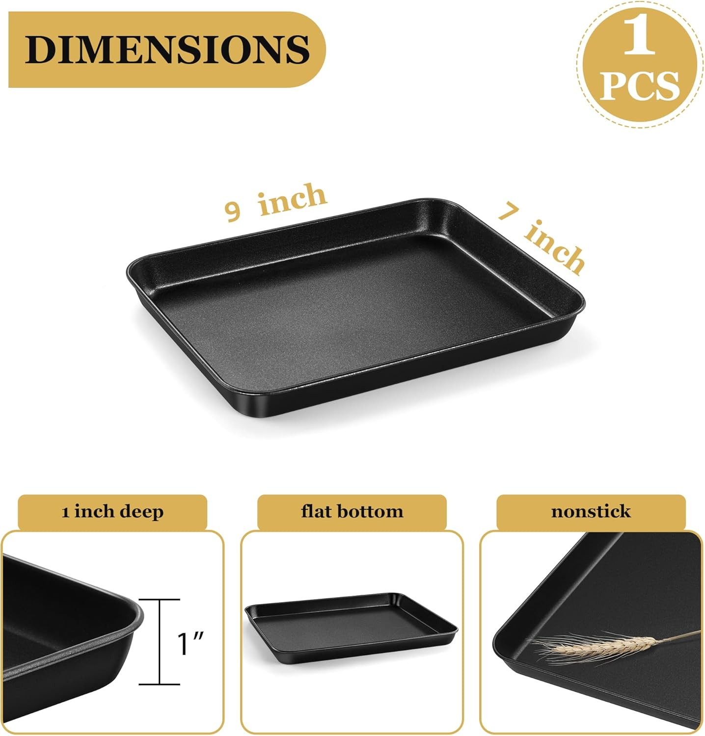 E-Far Mini Toaster Oven Pan, 9X7X1 Inch Small Baking Sheet Tray for Cookies Cake, Nonstick Carbon Steel Baking Pan for Bacon Steak, Nontoxic & Easy Clean, Heat & Warp Resistant image number 5