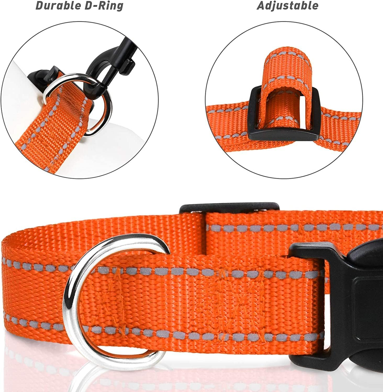 Reflective Dog Collar with Safety Locking Buckle, Adjustable Nylon Pet Collars with Soft Neoprene Padded for Puppy Small Dogs,2.0 Cm Width, Orange image number 2