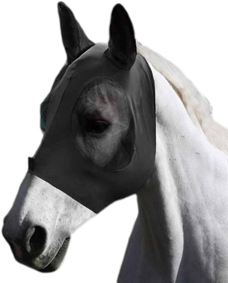 Horse Fly Mask with Ears, UV Protection for Horses, Elasticity with Big Mesh Eye Covers, Snug Fitting Comfortable Breathable Lightweight for Horses (Black, One Size) image number 5