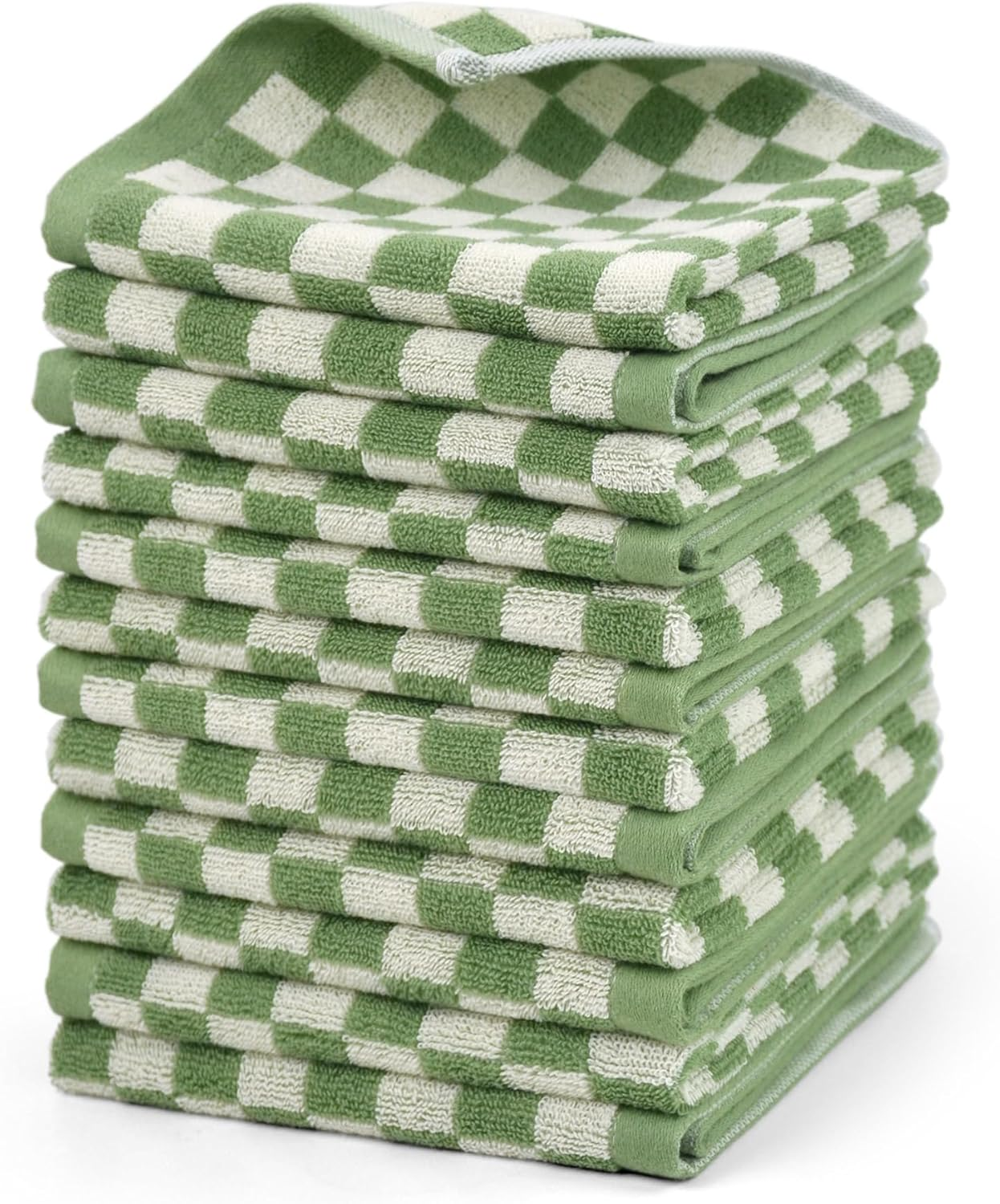 Jacquotha Quick Drying Washcloths - Pack of 12, 13X13 Inches, 100% Cotton Wash Cloths for Showering Spa Kitchen, Yellow Checkered Face Cloths