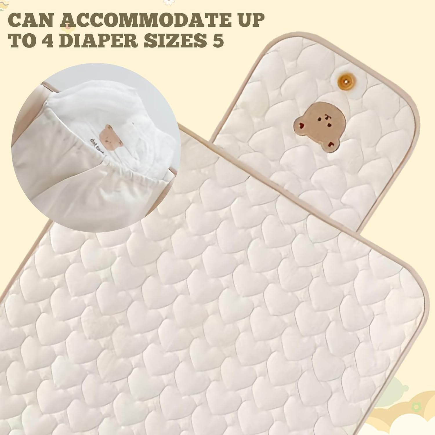 Baby Changing Pad Portable, Portable Changing Pad for Baby, Travel Diaper Changing Pad for Newborn, Compact & Foldable Baby Diaper Changing Mat with Baby Wipes Pockets, Baby Shower Gifts image number 5