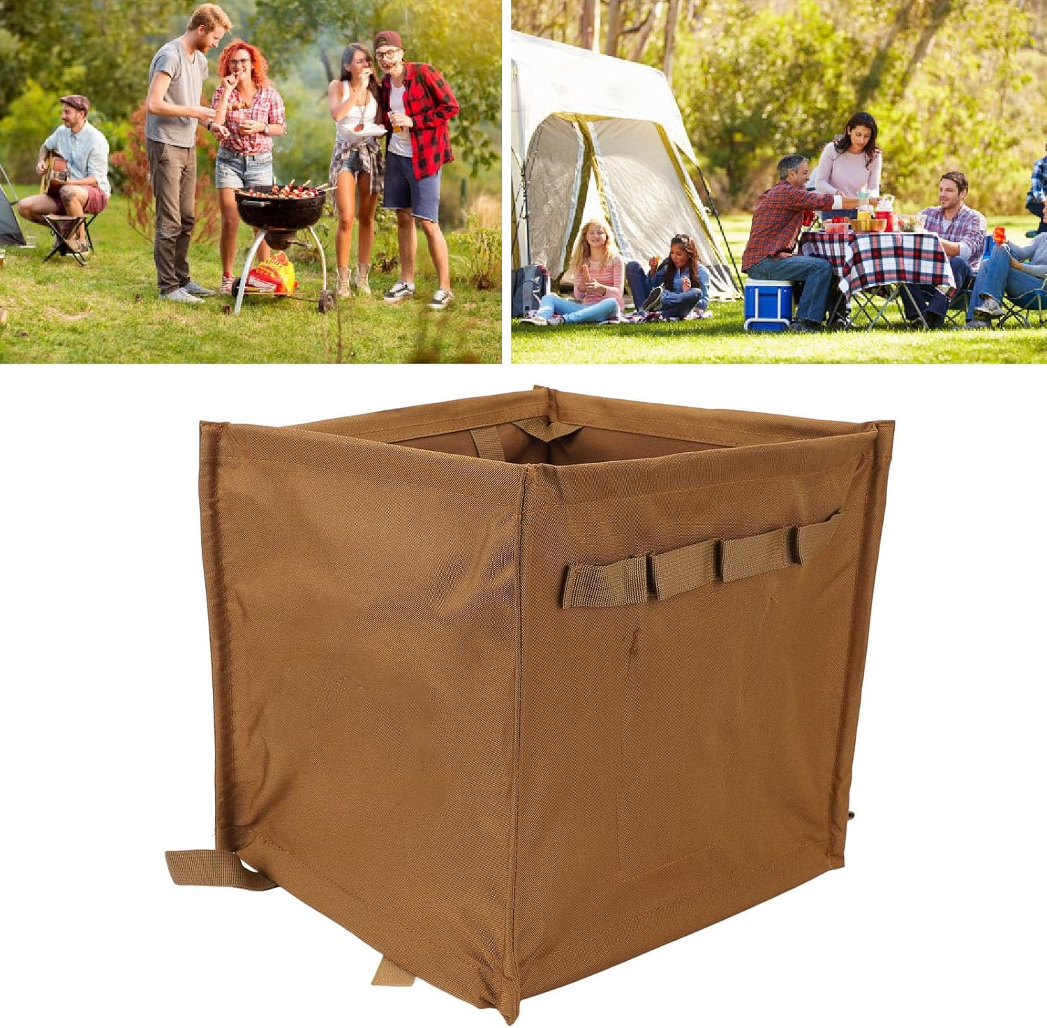 Arborist Throw Line Storage Cube, 33L Large Capacity Easy Throwline Folding Cube, Outdoor Foldable Oxford Cloth Trash Can, Tree Climbing Gear Throwline Box for Camping (Khaki) image number 4