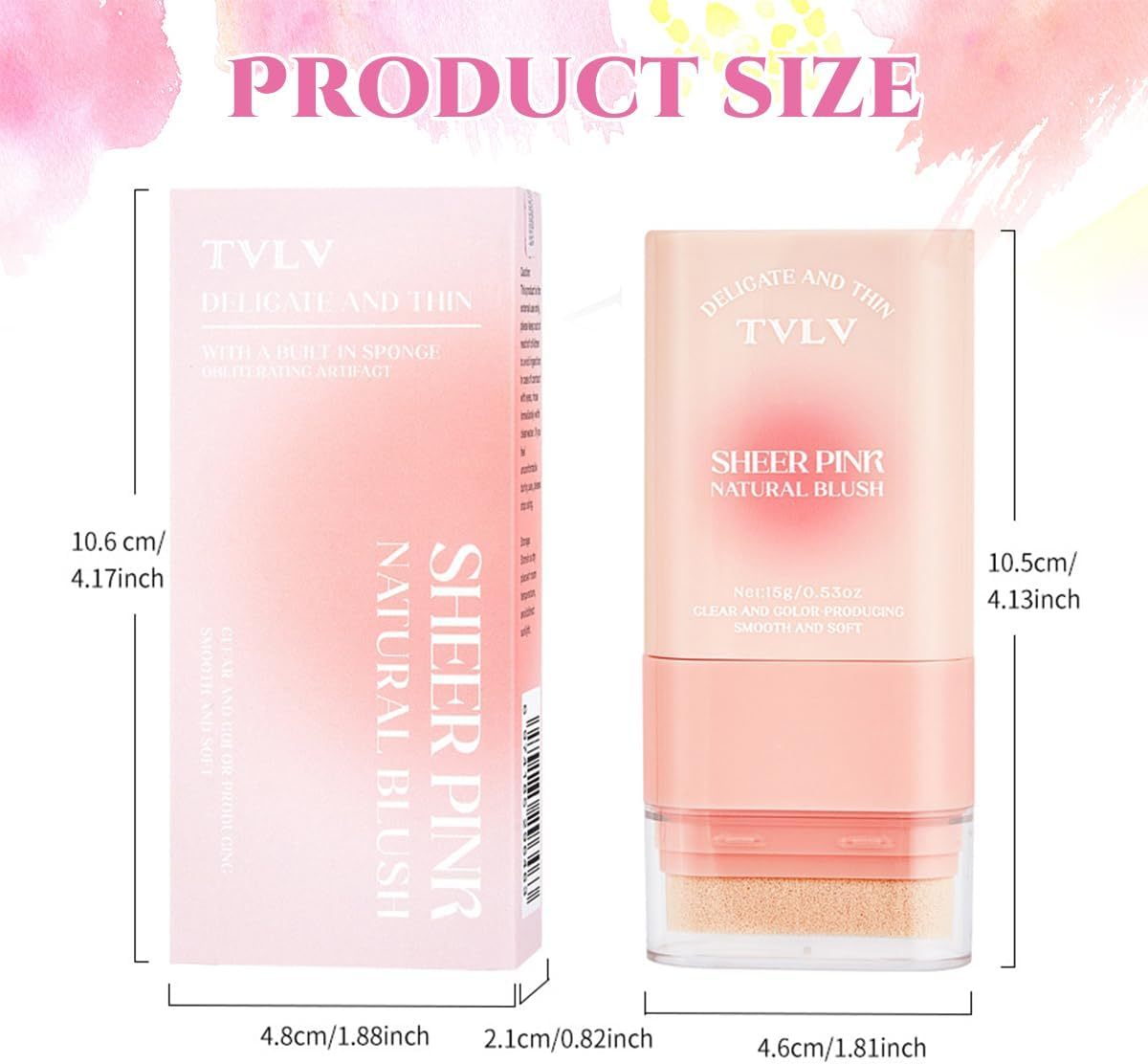 Blush Stick Makeup for Cheeks Matte Finish with Built-In Blending Sponge, Multi-Use Hydrating Tinted Solid Moisture Cream Face Blush Stick Cheek Tint Tinted Moisture Makeup Sticks for All Skin (#06) - 02 image number 3