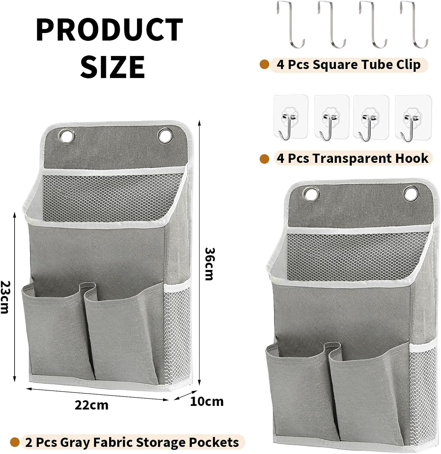 Calkkrer Pack of 2 Hanging Organisers, Grey, Wall Organiser with Pockets, Door Shelf, Fabric Hanging Storage for Bathroom, Bedroom, Office, Motorhome, Camping Storage image number 2
