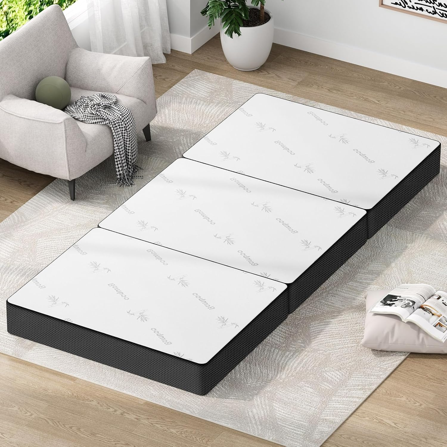 STARRY EUCALYPT Folding Mattress Tri-Fold Sofa Lounge Mat Pad 190 X 79 X 10Cm, 3-Fold Portable Foldable Mattress Floor Bed for Home Office Camping and Travel, Mesh Cover, Black image number 3