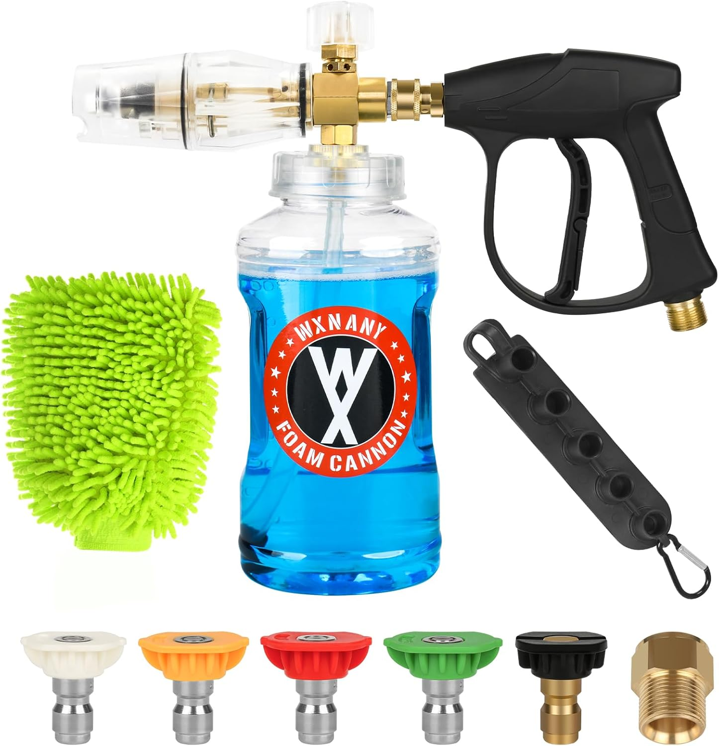 WXNANY Crystal Clear Foam Cannon Snow Foam Gun with 1/4 Inch Quick Connect, Short Pressure Washer Gun, 1L Wide Mouth Bottle Multifunctional Clean Accessories for Home Car Motorcycle Bike