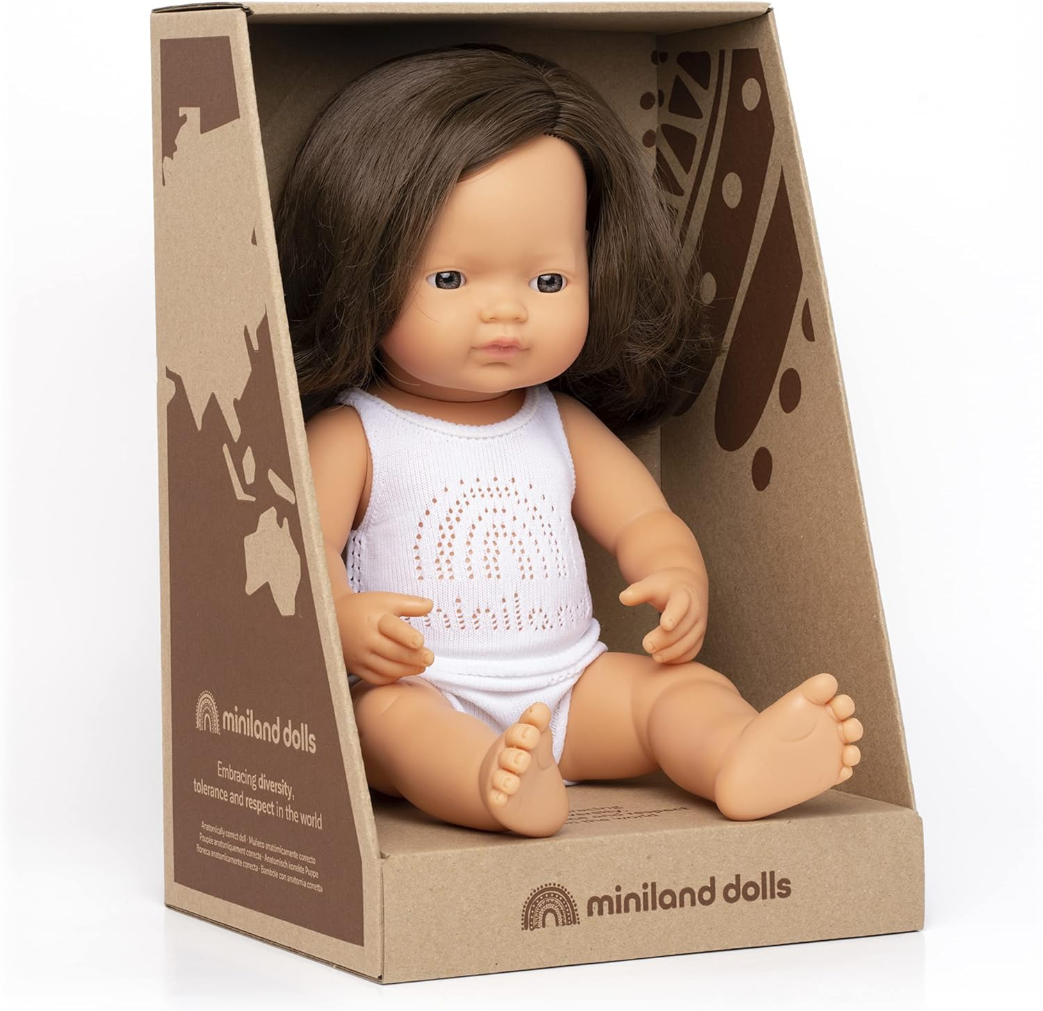 Miniland - Baby Doll - Caucasian Brunette Girl 38C image number 4