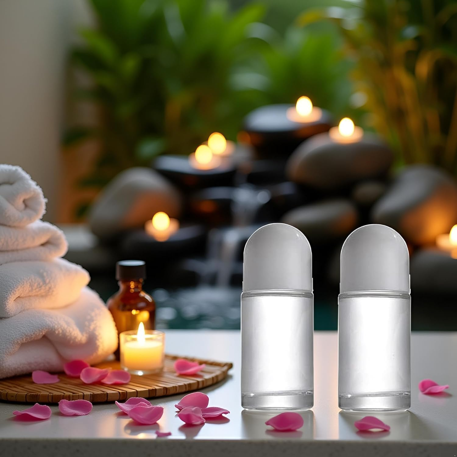 2Pcs White 50ML Glass Empty Roller Bottles with Plastic Roller Ball, Roll on Bottles Containers Leak Proof Massage Ball with Cap for Essential Oil Refillable Containers image number 4