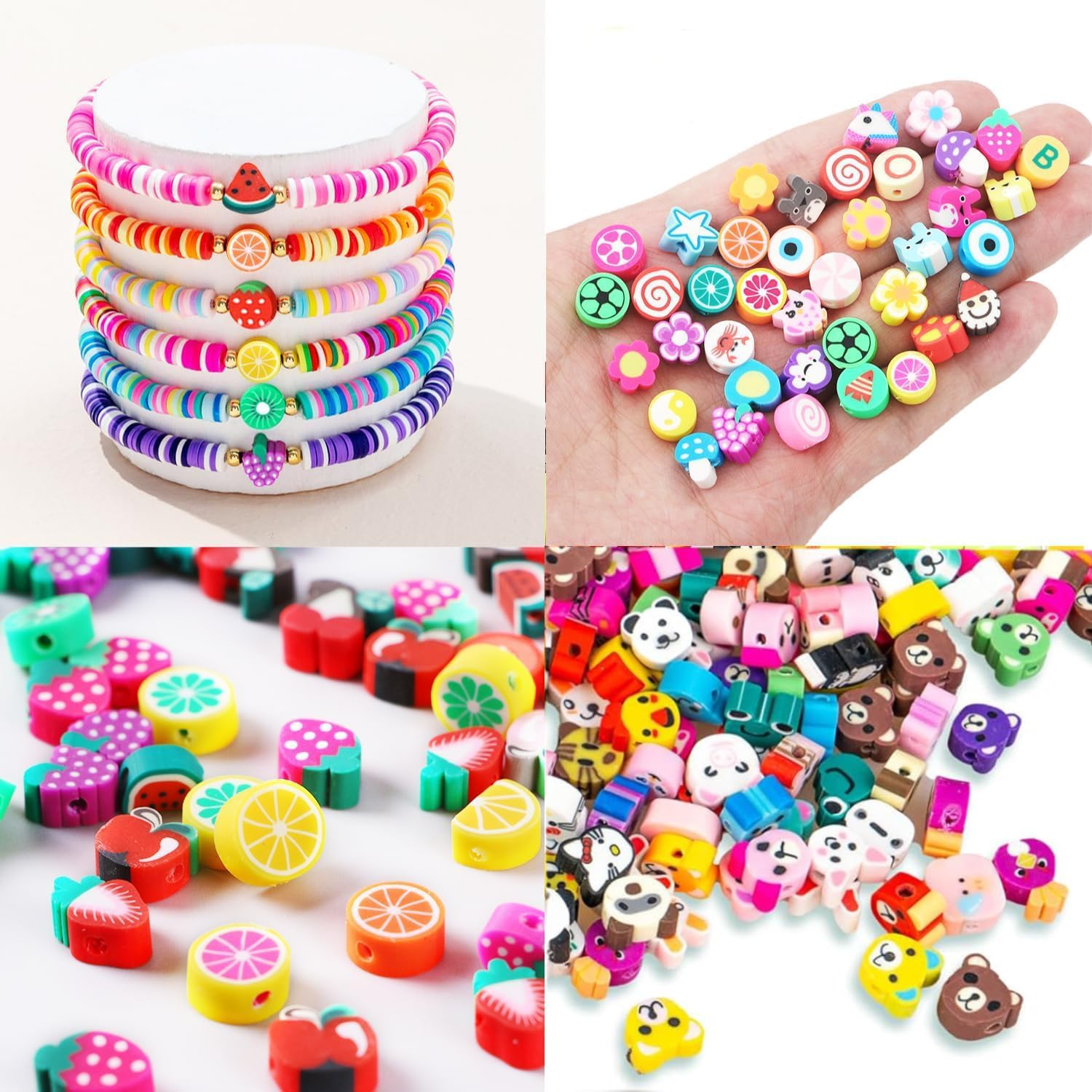 1000PCS Craft Beads Set, Colourful Polymer Beads with String, DIY Jewellery Making Kit image number 3