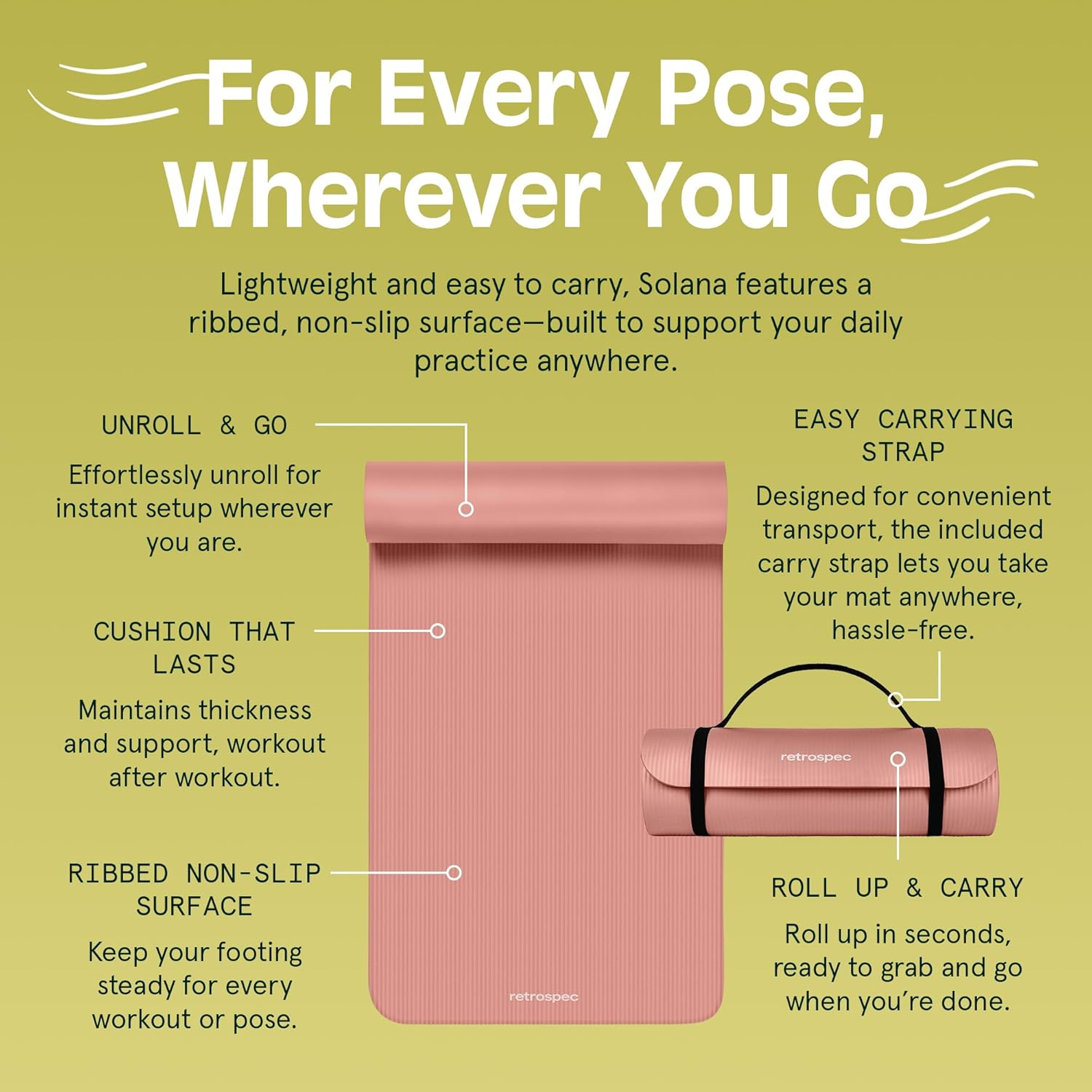 Retrospec Solana Yoga Mat 1/2" Thick W/Nylon Strap for Men & Women - Non Slip Exercise Mat for Yoga, Pilates, Stretching, Floor & Fitness Workouts - Blue Lagoon image number 2