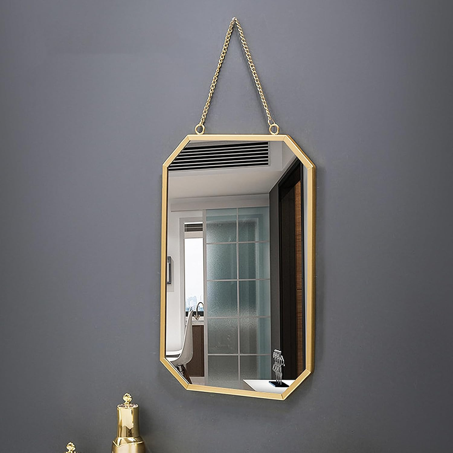 Gold Wall Mirror with Chain &ndash; Wall Mounted Vanity Mirror for Hallway, Bathroom, Vanity, Living Room Decorative (2 Large)