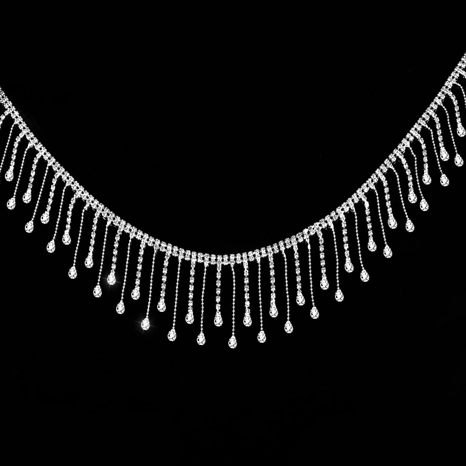 AIEX 1 Yard Rhinestone Fringe Trim, Crystal Tassel Fringe Trim Rhinestone Ribbon Tassel Chain for Wedding Party Necklace DIY Bag Clothing Accessories Vase Decorations (Silver) image number 2