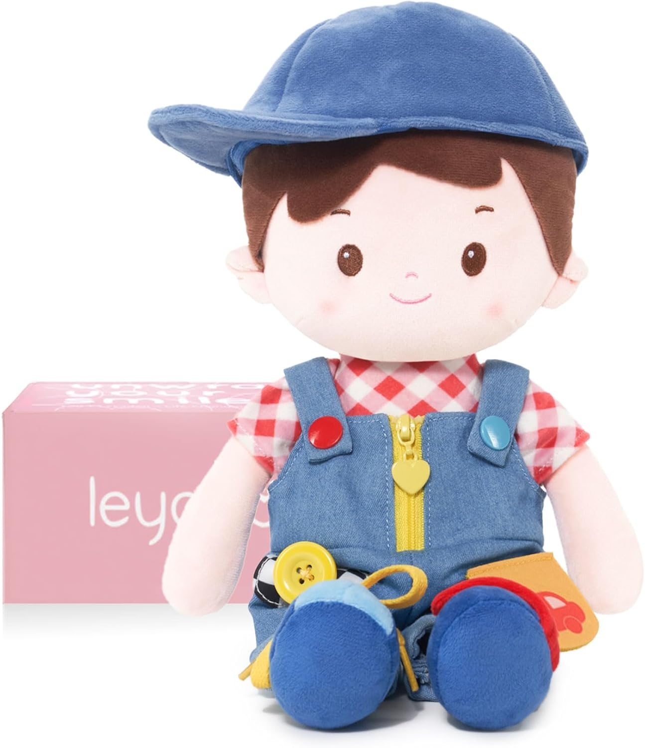 Leyadoll Educational Soft Baby Doll(16''), Learning Sensory Doll for Toddlers, Montessori Toys for 2-Year-Old Girls Christmas, Birthday Gifts, Plush Doll with Zipper, Shoelace, Button-Busy Sweetheart