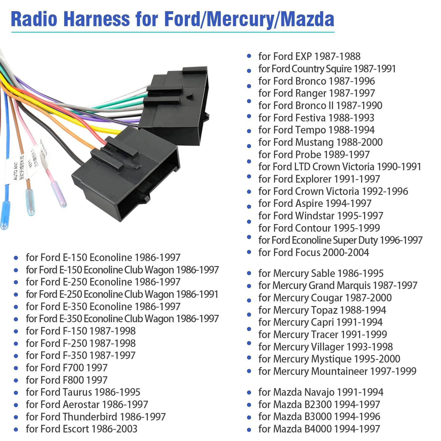 Radio Wiring Harness for Ford Stereo Adapter 1986-1997,Car Stereo Wire Harness Adapter Compatible with Aerostar Ranger Mustang Explorer Escort Focus Taurus Mercury 1987-1998 image number 4