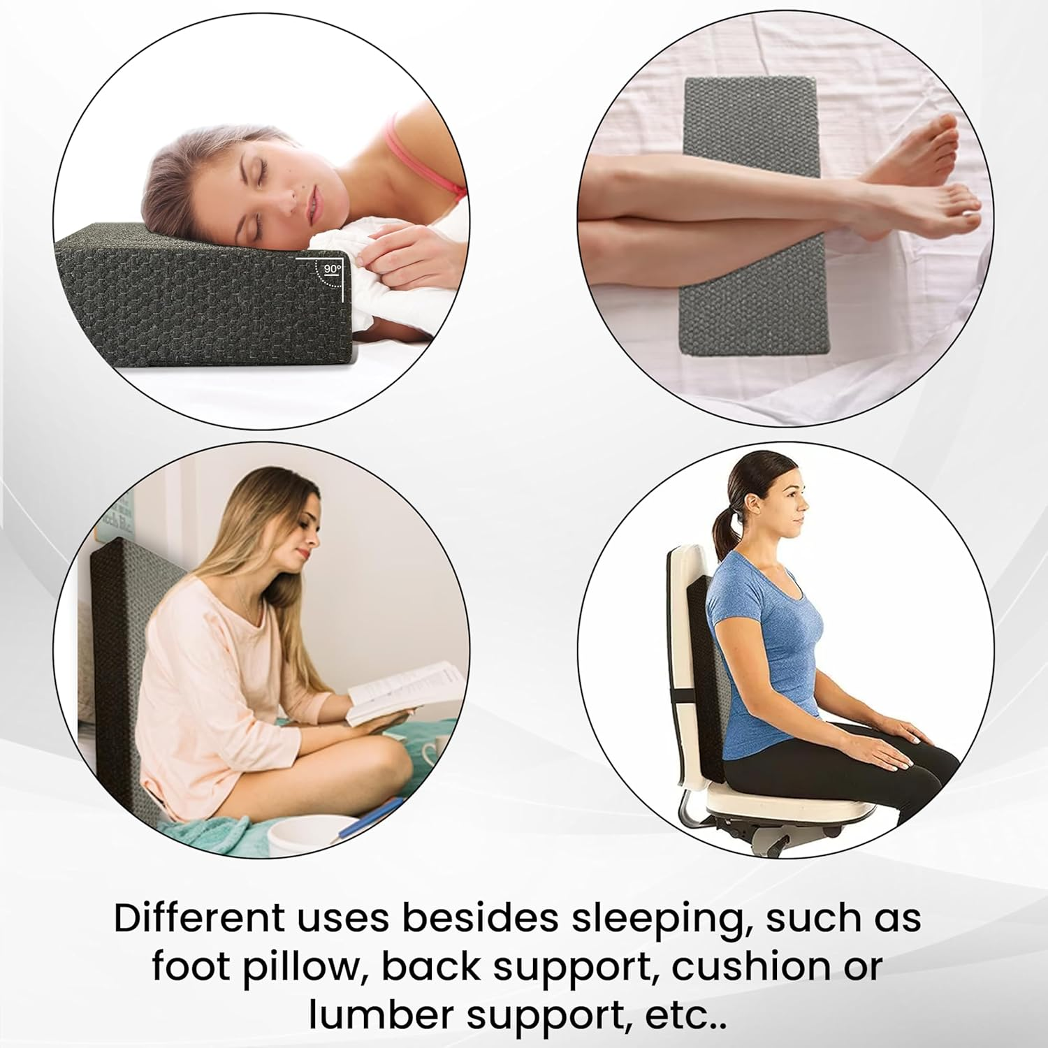 24X12X5 Pillow Cube for Side Sleepers with 2 Pillow Cases(White & Gray) Memory Foam&ndash; Extra Thick, Medium Firm Design Ideal for Neck,Shoulder Pain Relief & Cervical Support &ndash; Made of Odorless Fabric image number 6