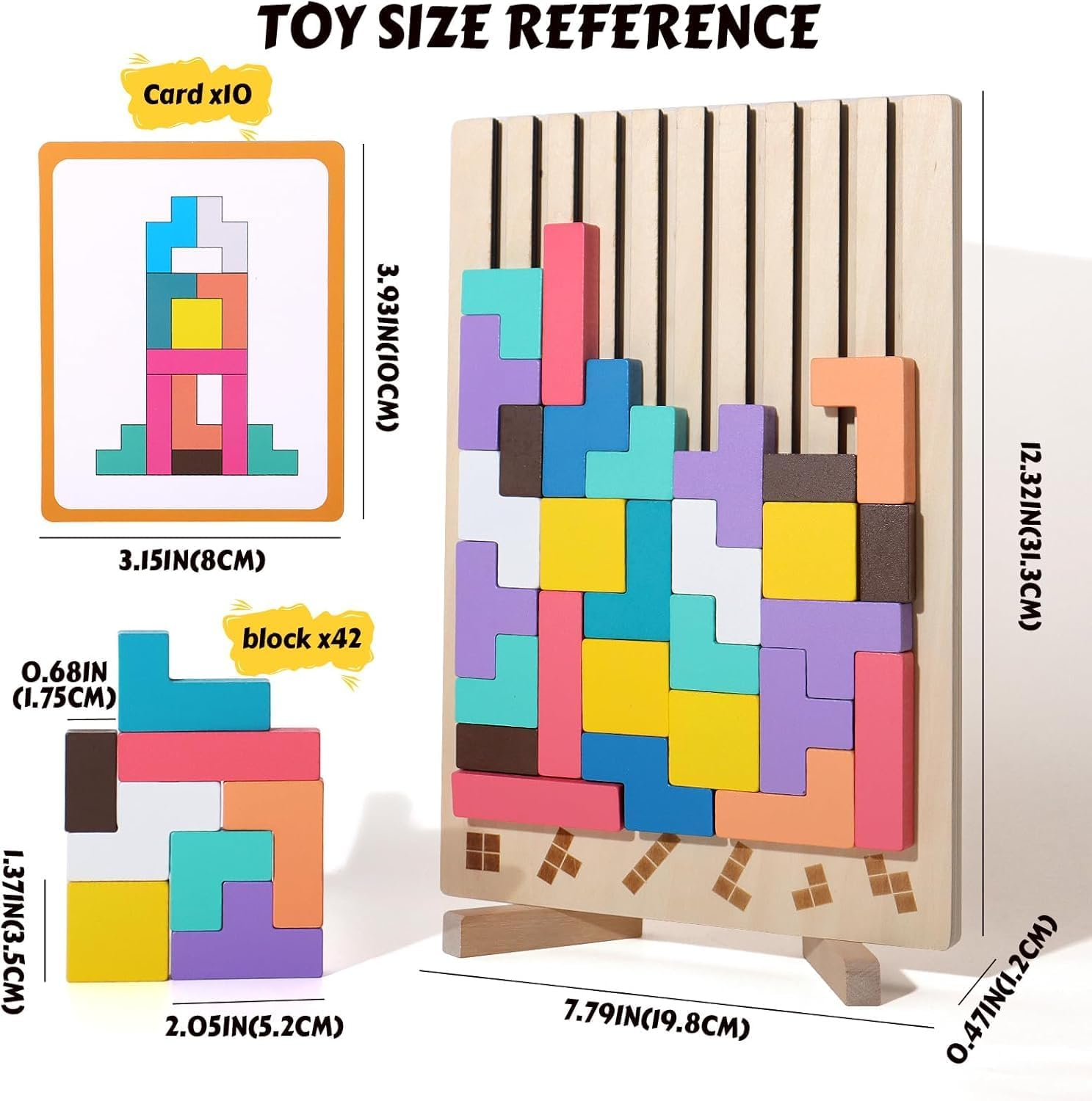 Colorful 3D Wooden Stacking Puzzle Toys, Wooden Russian Building Block Puzzles, Tangram Jigsaw Puzzle Intelligence Adult Home Decor, Stress Relief Puzzle Games, Family Activities image number 3