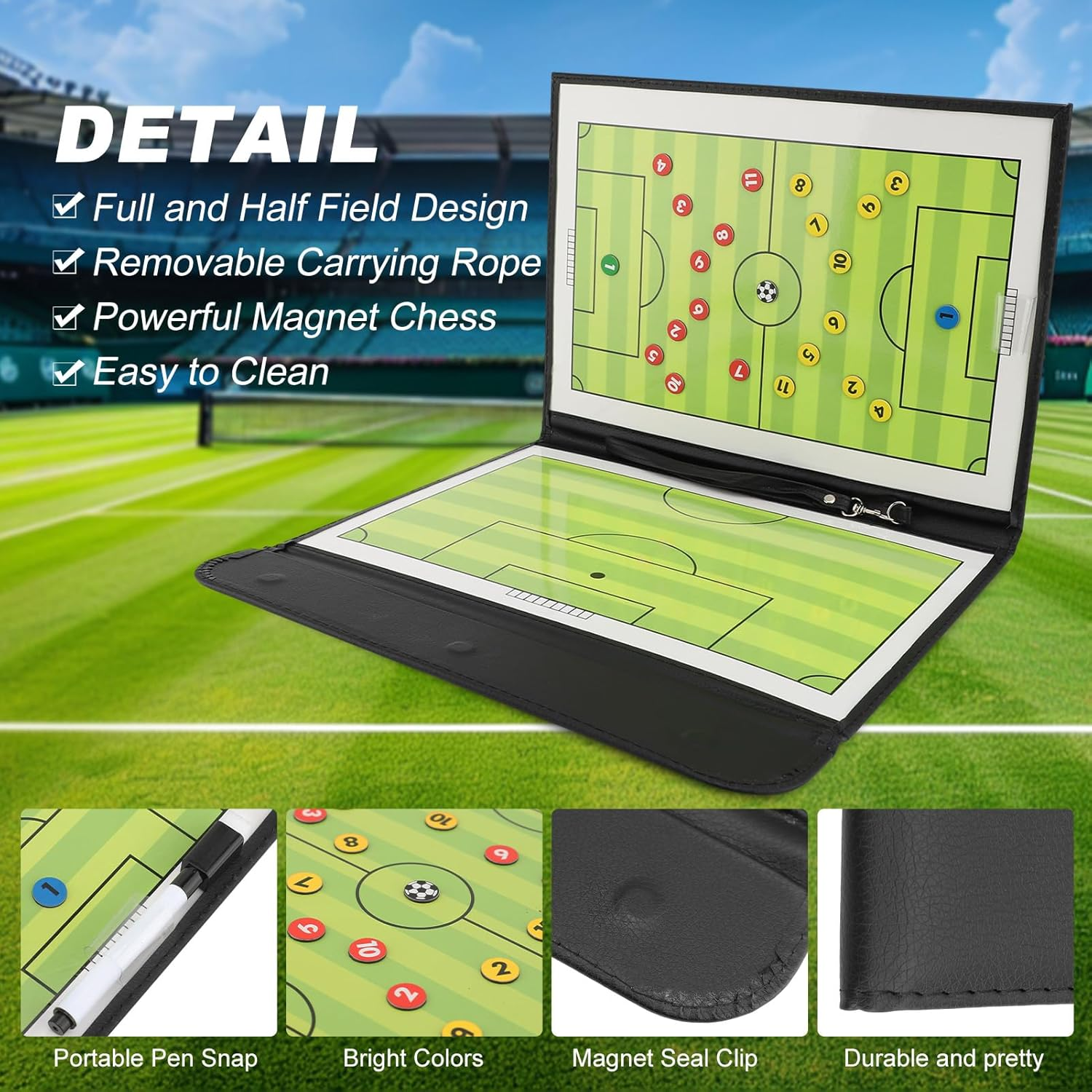 Dry Erase Soccer Lineup Board Folding Magnetic Soccer Coaching Board Clipboard with Marker Pen For image number 2