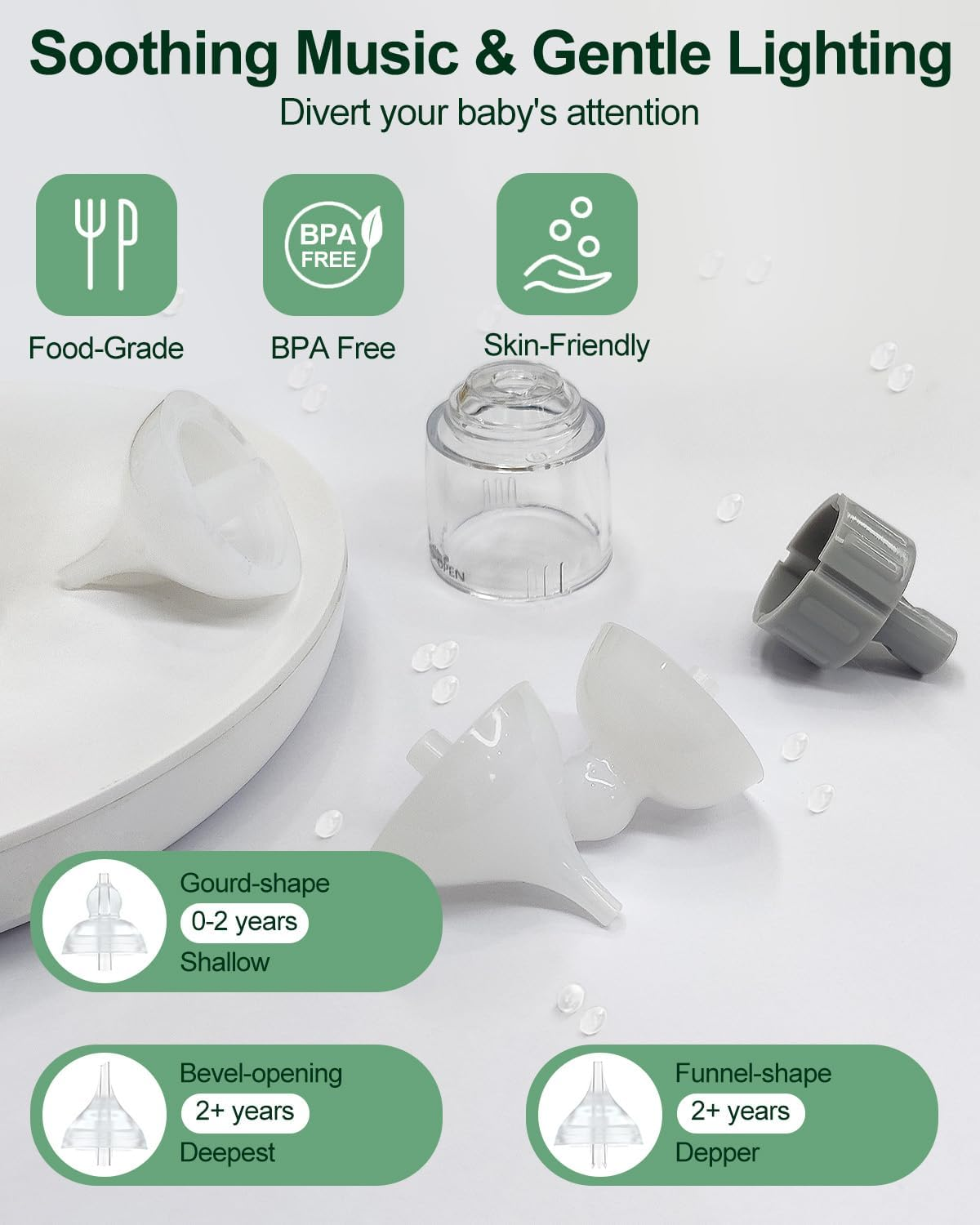 Oolong Baby Nasal Aspirator,Electric Nose Sucker for Toddler,Nasal Aspirator Adjustable 5 Modes Suction,Auto Snot & Nose Cleaner Kit with 3 Silicone Tips,Music and Light Soothing Function image number 4