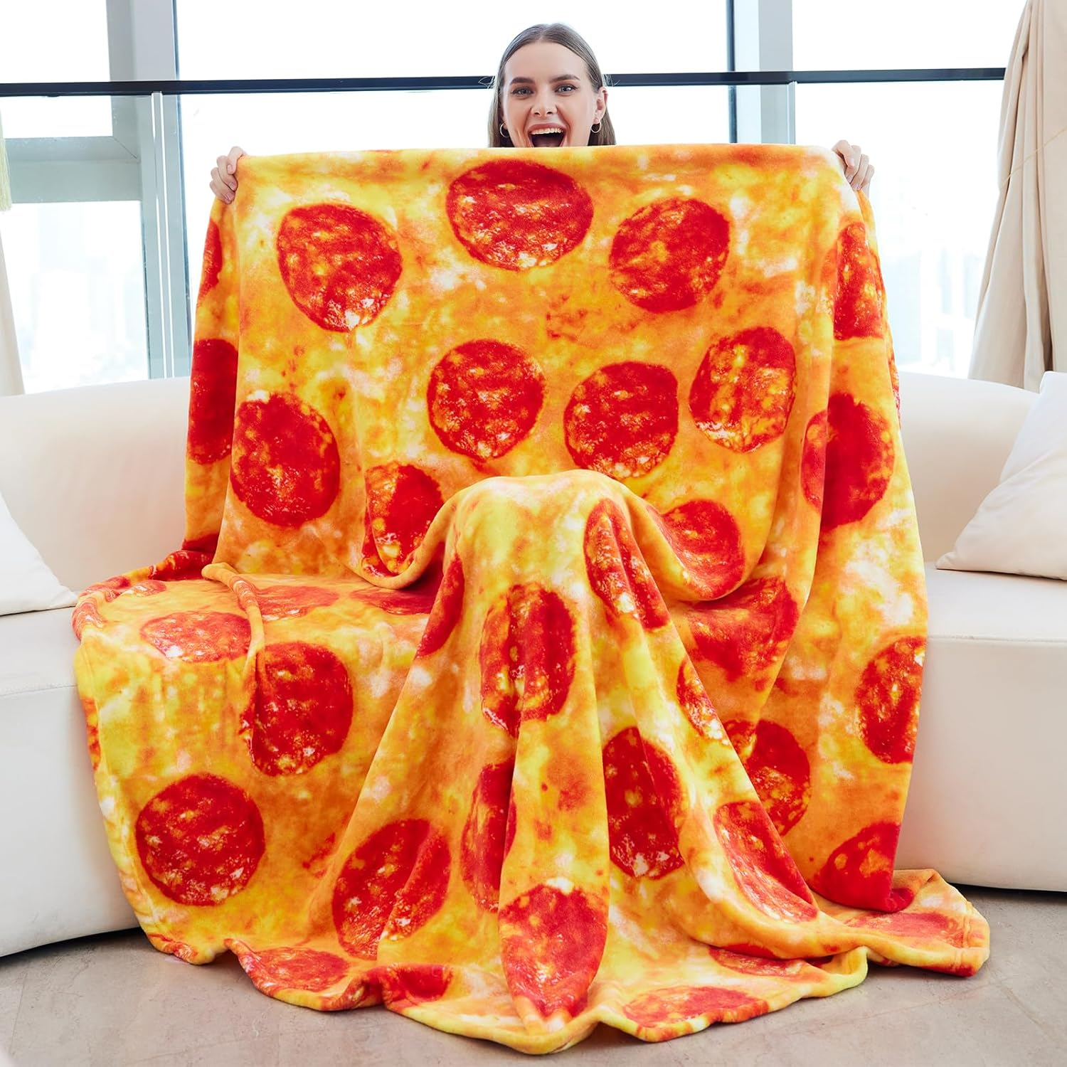 RAINBEAN 71Inches Double Sided Pizza Blankets, Bed Blanket for Kids/Teens, Cool Stuff Gifts for Man and Boys, Novelty Food Wrap Blanket, Soft Blankets for Birthday Gifts White Elephant image number 1