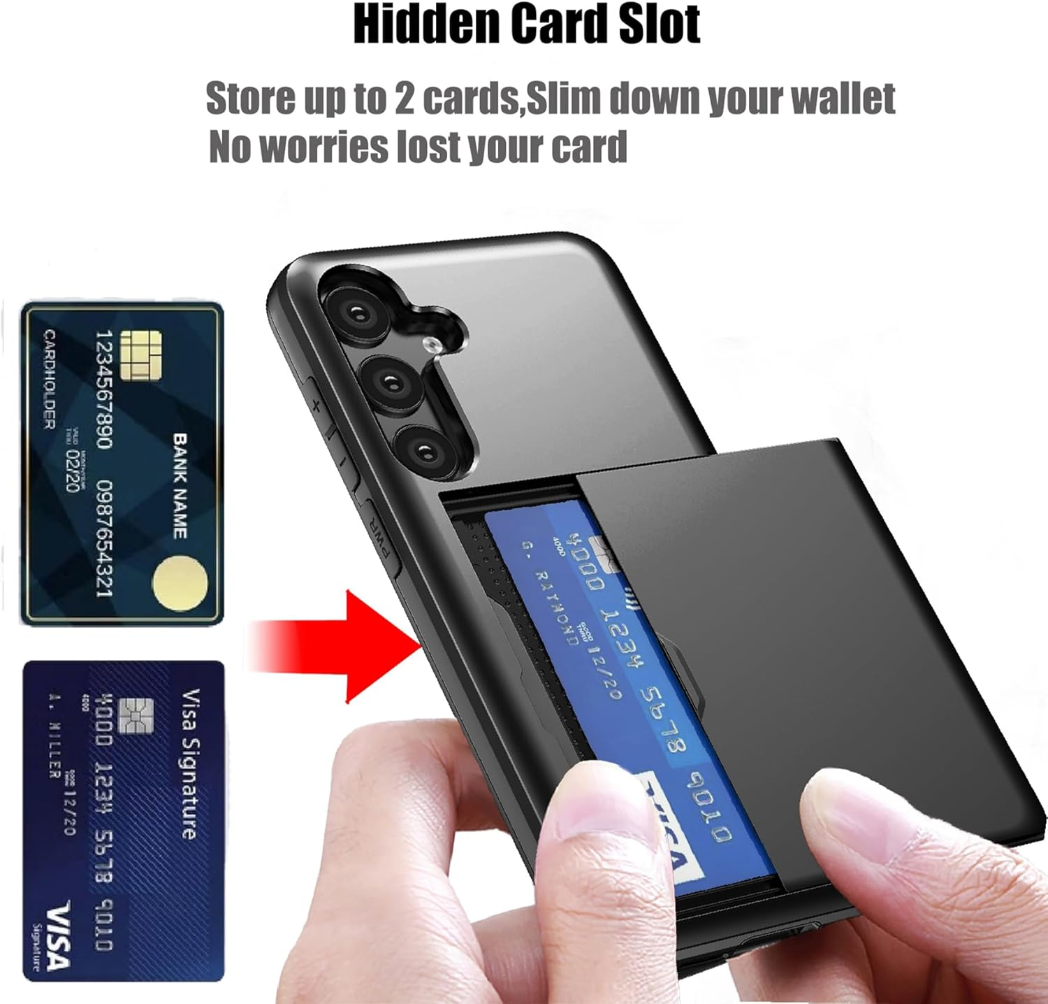 For Samsung A17 Case with Card Holder (Store 2 Cards),Samsung Galaxy A17 Case Wallet Case Slim Dual Layer Heavy Duty Protective Shockproof Hidden Card Slot Phone Case for Samsung A17,Black image number 6