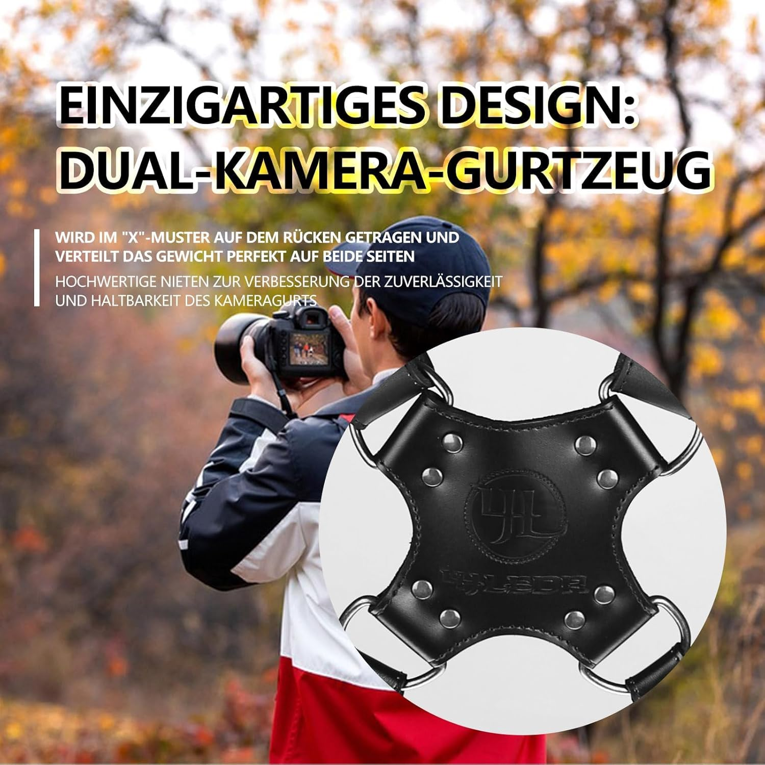 4J LEDR Camera Harness,Leather Dual Shoulder Strap for Photographer,Dual Camera Harness for 2 Cameras Carrying for Men&Women,Multi Camera Gear for DSLR/SLR Strap,Quick Release,Small Size image number 4