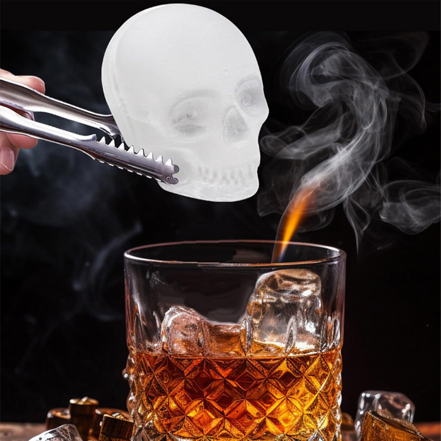 4 Cavity 3D Skull Ice Cube Mold,Easy Release Silicone Mold， for Whiskey,Easy Release Silicone Mold，Bourbon, Cocktails and Juice(Black)