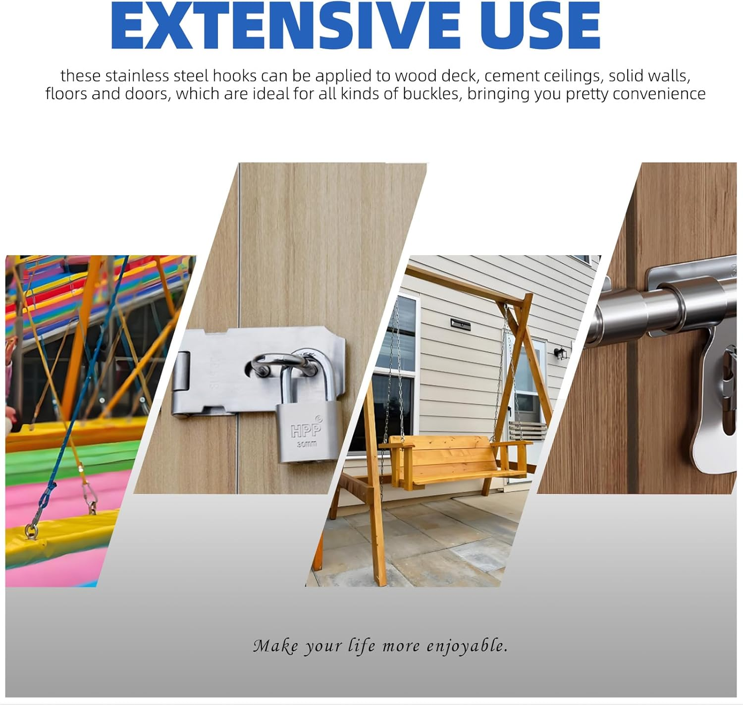 Glarks 20Pcs M5 Stainless Steel Pad Eye Plate Hook Kit, Oval Eye Plate U Hooks Heavy Duty Ceiling Hooks and Carabiner Clips Snap Hook for Ceiling and Mounting Hanging Hardware image number 3