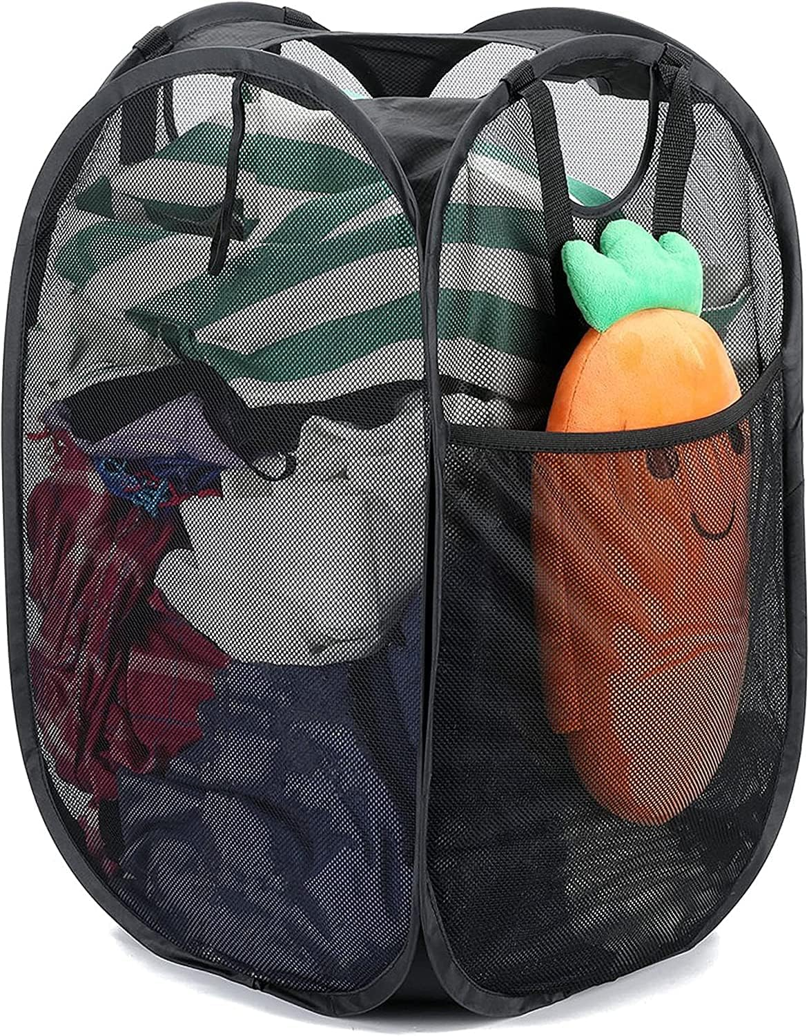 Reinforced Mesh Pop-Up Laundry Hamper, Quality Laundry Basket with Handles Solid Bottom High Carbon Steel Frame, Easy to Open and Fold Flat for Storage, College Dorm or Travel image number 2