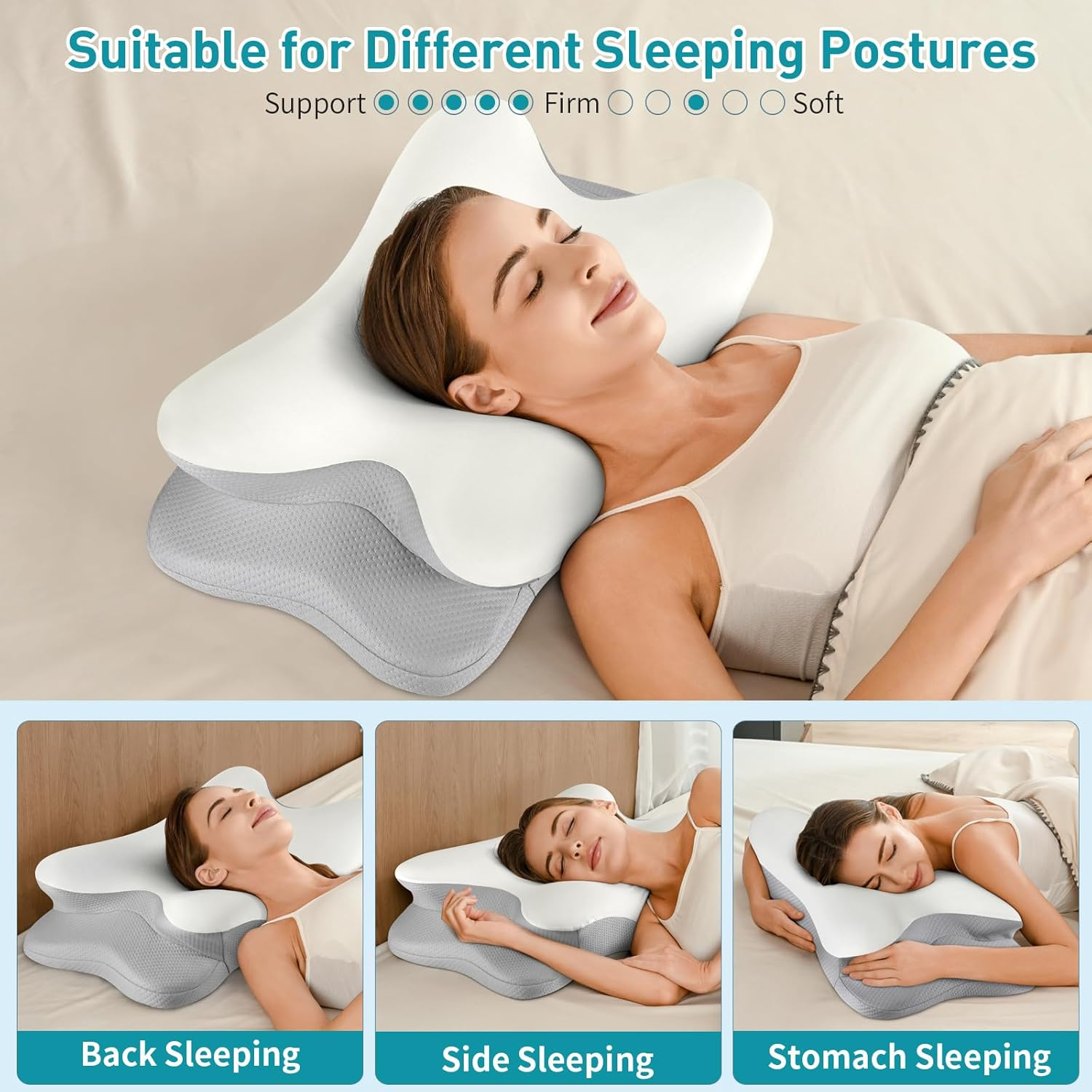 Cervical Neck Pillow for Pain Relief - Ergonomic Side Sleeper Pillow for Neck Support, Cooling Memory Foam Pillows for Sleeping, Contour Pillow Orthopedic Bed Pillow for Back Stomach Sleepers image number 6
