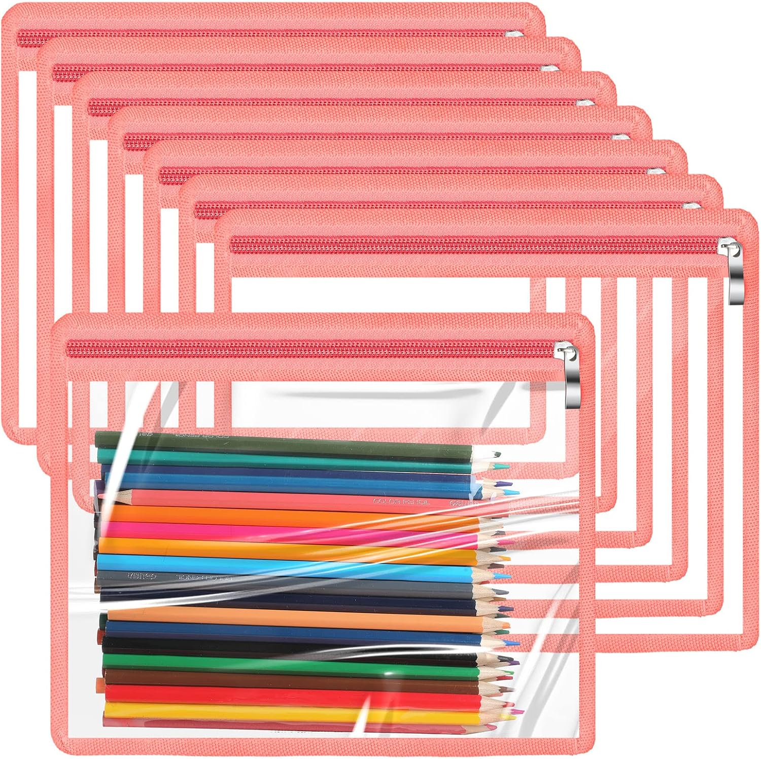 8 Pieces Clear Zipper Pouches Pencil Pouches PVC Makeup Pouch Envelopes Folder Storage Multi Purpose Pouch Document File Organization Bags, Office Supplies (Black Edging, 11.5 X 7 Inches)