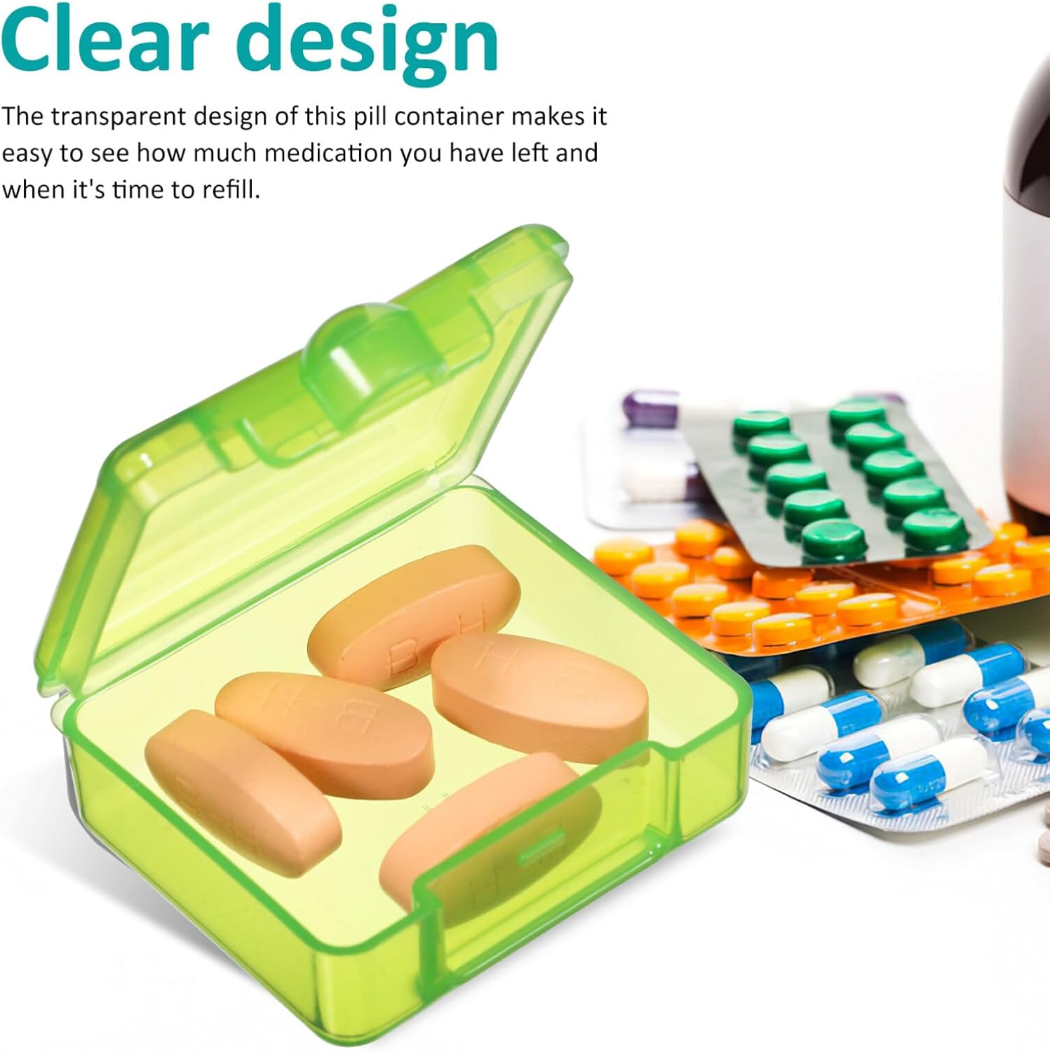 GLEAVI Small Pill Box, 8 Pcs Square Pill Case Cute Pill Organizer Daily Single Pill Containers Travel Medicine Storage Container for Tablets Fish Oils (8 Colors) image number 4