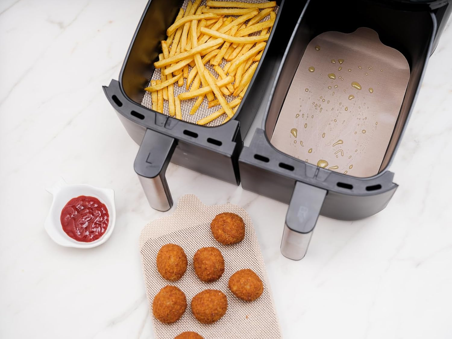 Nostik Dual Air Fryer Liner Brown &ndash; Set of 4. Reusable, Non-Stick Liners for Mess-Free Air Frying. Customisable to Fit Any Fryer, Heat-Resistant, Dishwasher-Safe, and Durable image number 4
