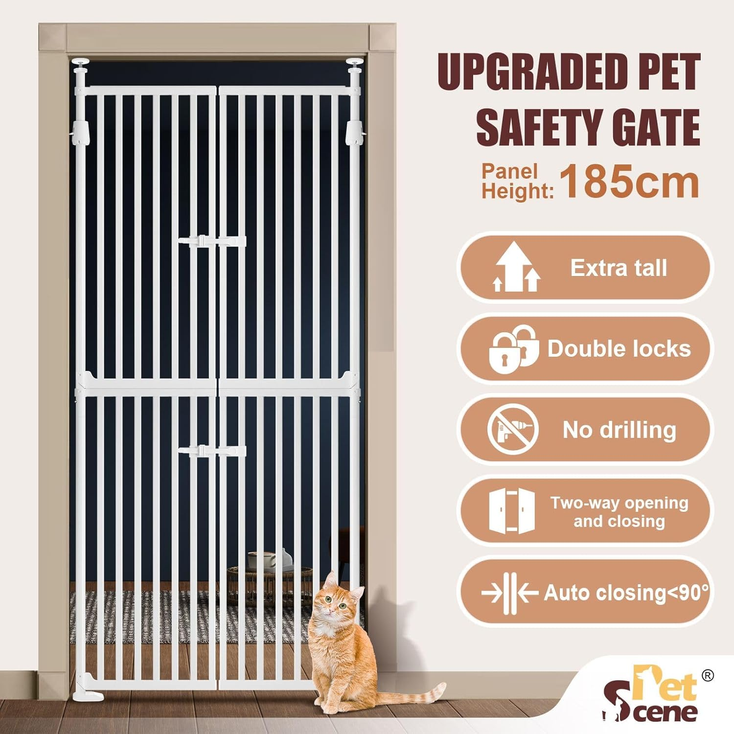 Pet Scene Safety Gate Extra Tall 185CM Height for Pet Dog Cat, Retractable Safety Fence Enclosure Barrier Safe Guard Fencing for Doorway Stairs 190 to 250Cm image number 4