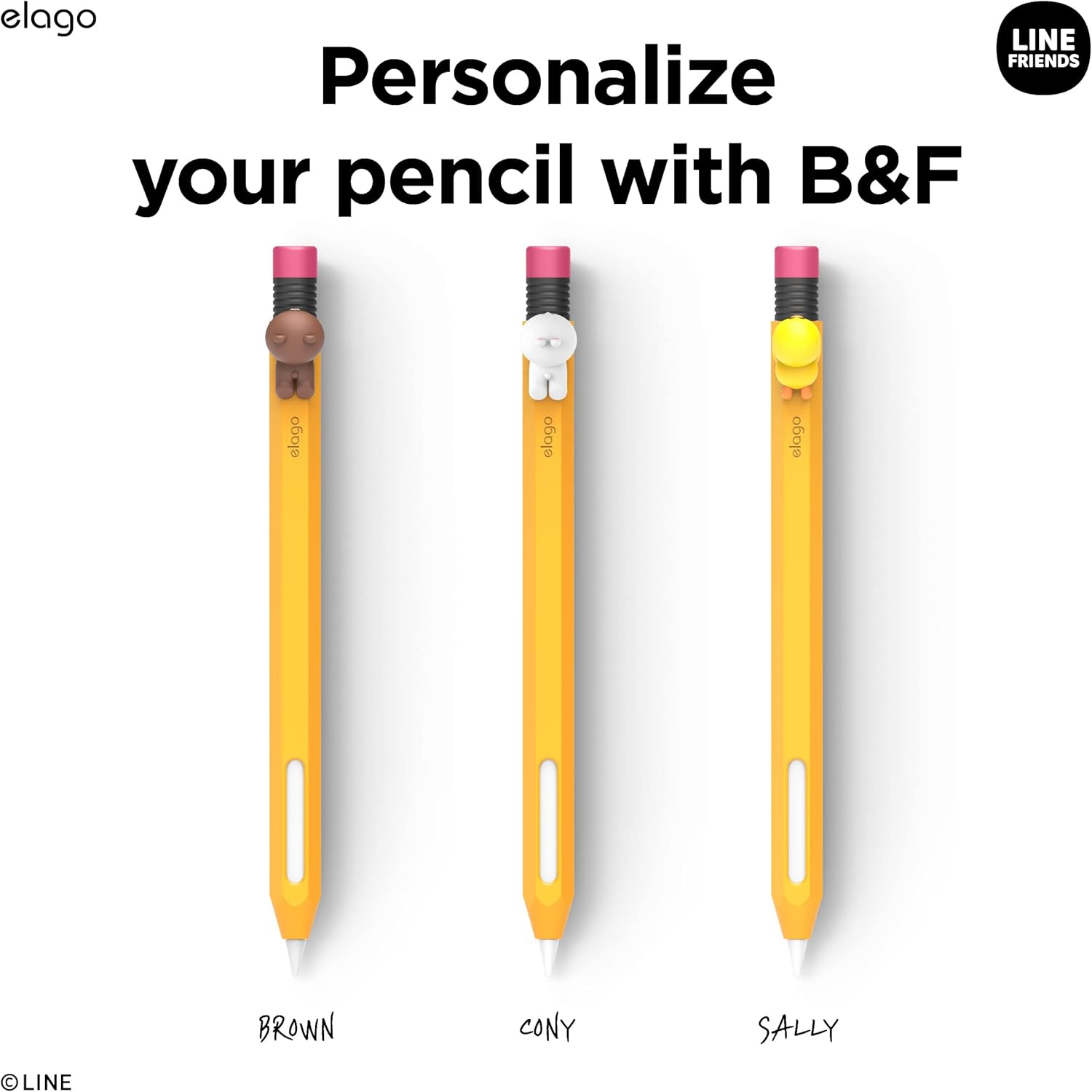 Elago | LINE Friends Compatible with Apple Pencil Pro Case & Apple Pencil 2Nd Generation Case, Compatible with Magnetic Charging, Double Tap, Squeeze, Haptic (Brown) image number 1