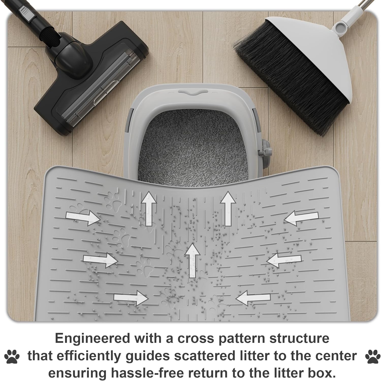 OHMO Premium Silicone Cat Litter Tray Mat, 60 X 40 Cm, Waterproof and Bpa-Free Cat Litter Tray Mat, Easy to Clean and Keeps Your Home Clean (Light Grey) image number 6