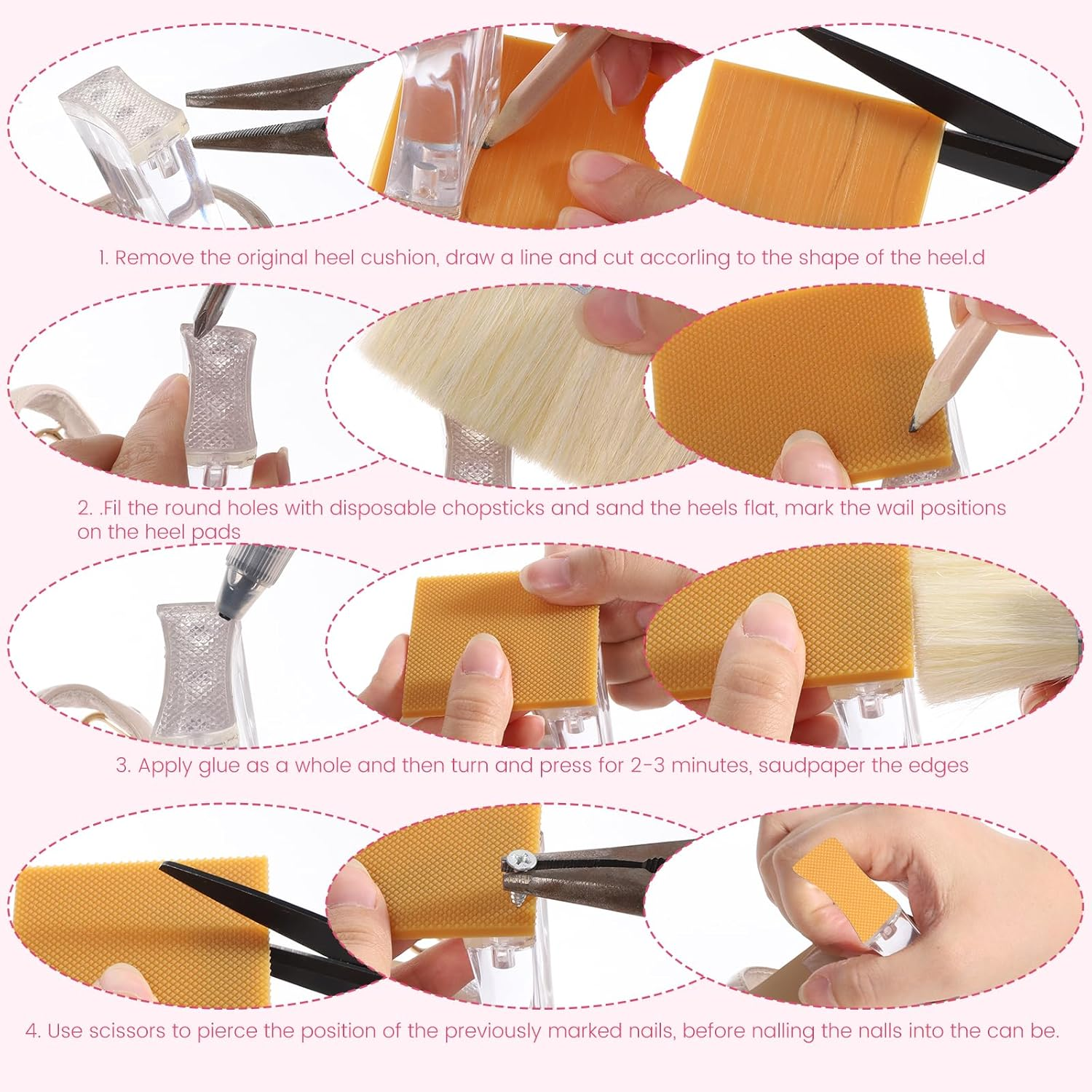 8 Pcs High Heels Patch, Square High Heel Replacement Tips Black Heels Caps, Boot Replacement Shoe Repair Patch for Tread Pad Non Slip Heel Protectors image number 5