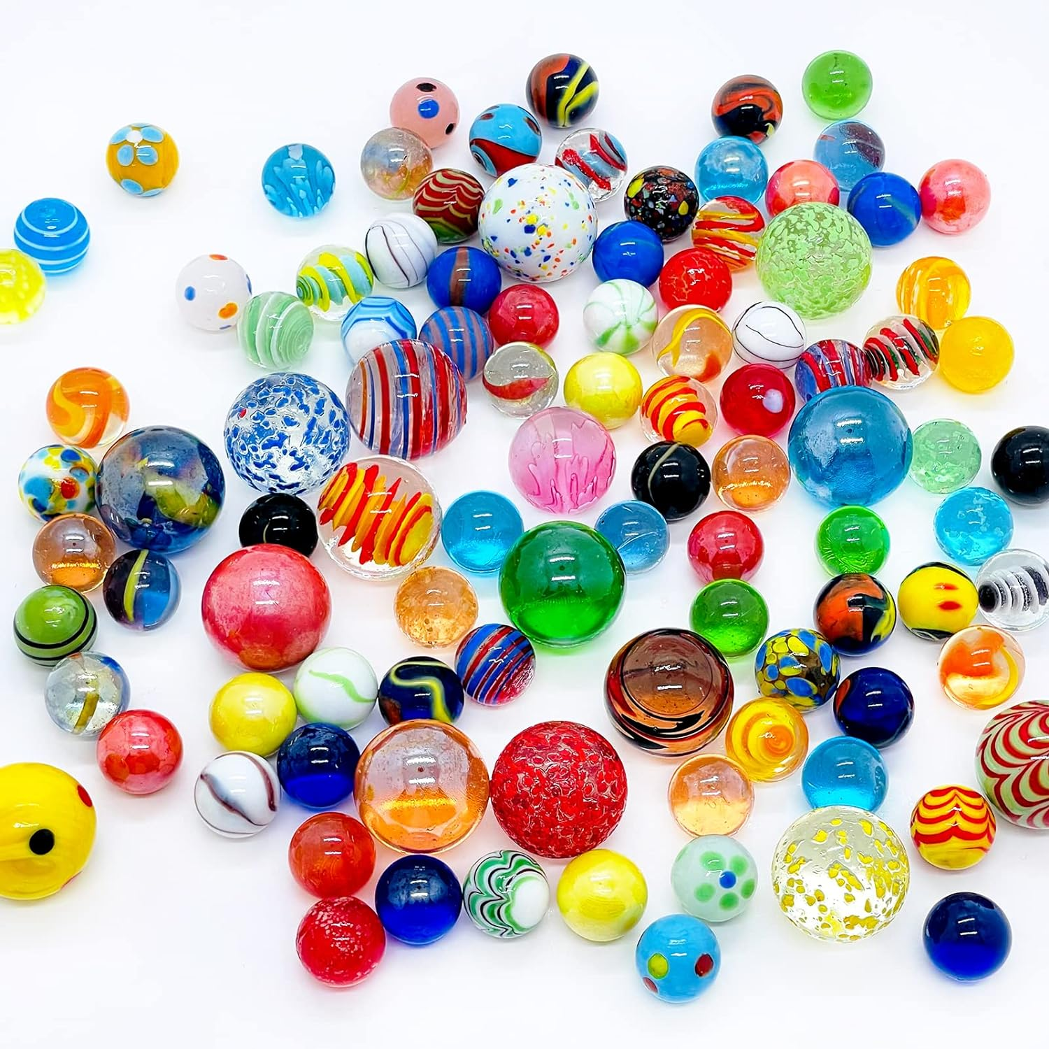 100 Assorted Marbles Bulk Cheap for Kids Ages 4-8-12 Play Physical Therapy Glow in the Dark Glass (LZH100MARBLES)