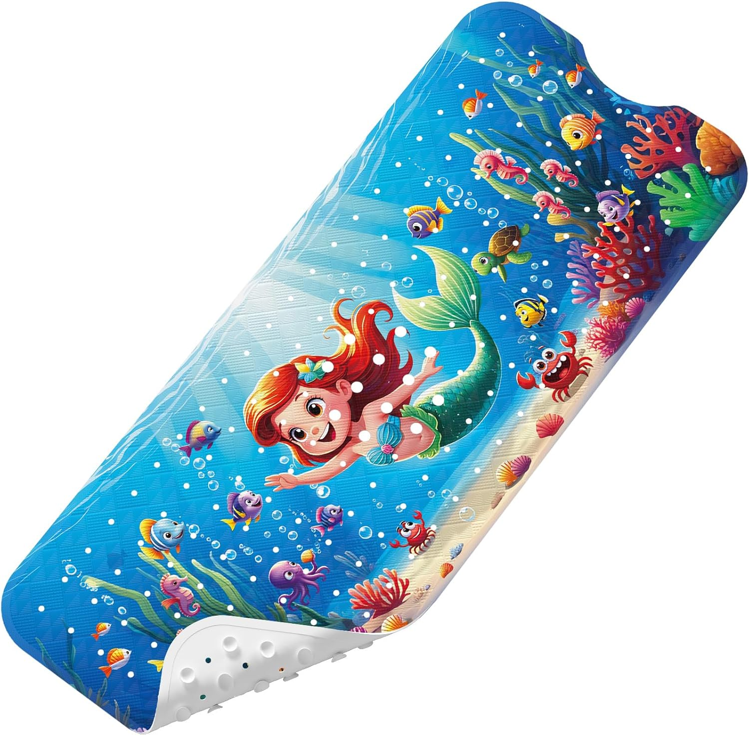 XIYUNTE Baby Bath Mat Non Slip anti Mould, 100X40Cm Extra Long Bathtub Mat anti Slip Shower Mat with Suction Cups and Drain Holes, Cartoon Patterned for Kids, Machine Washable, Sea Turtle