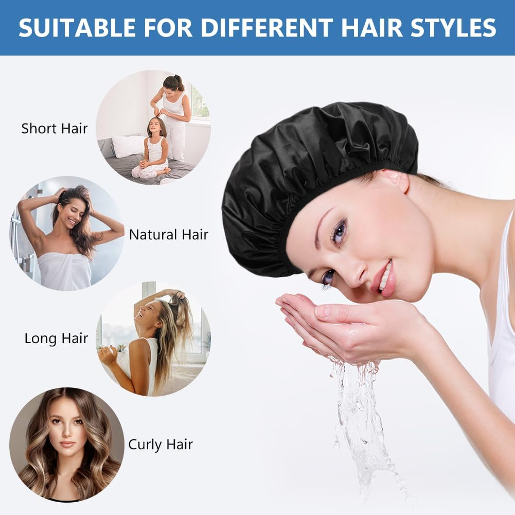 AOGOE Women'S Shower Cap, Hair Turban Towel, 2-In-1 Elastic Shower Cap, Absorbent Turban Hair Drying Towel, Quick-Drying, Waterproof, Reusable for Girls Women Ladies Salon (Black) image number 1