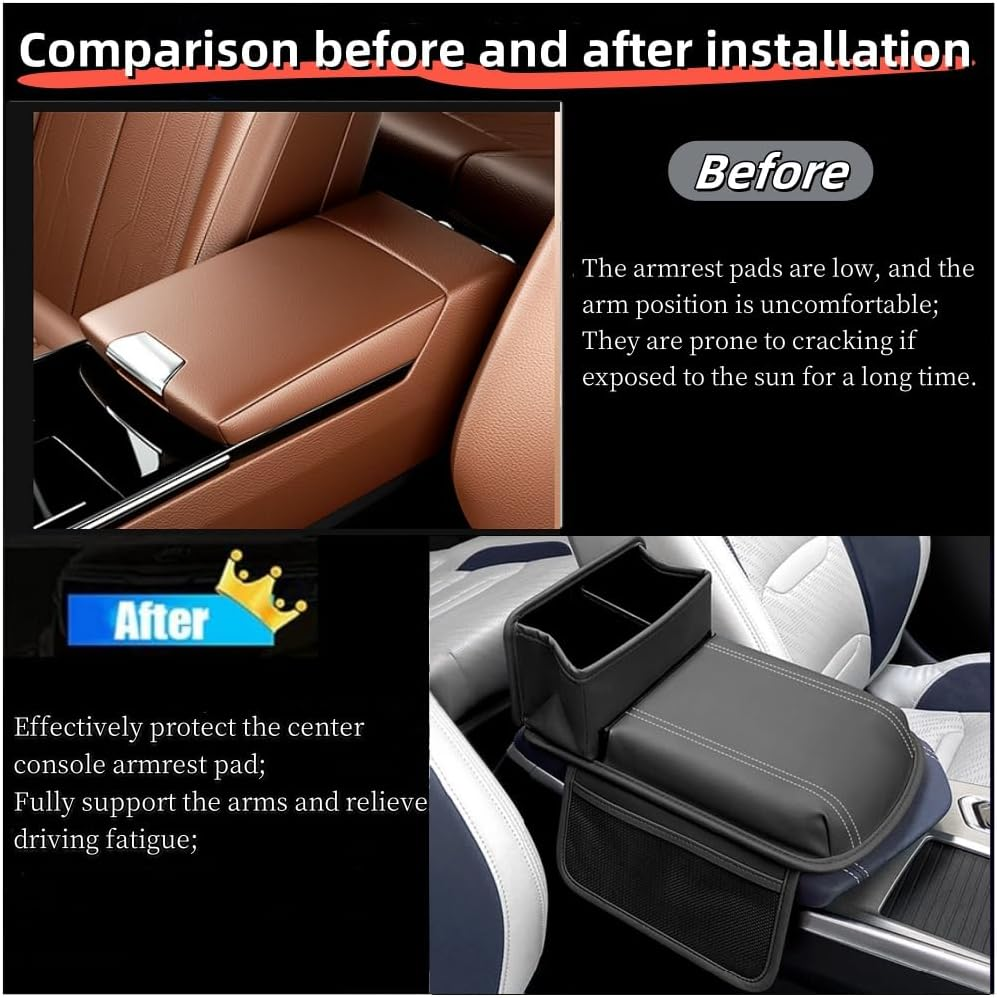 Raksonic Car Center Console Cover Drink Holder Multifunctional Storage Leather Car Armrest Cover Waterproof and Wear Resistant Memory Foam Suitable for Most Cars Black image number 2