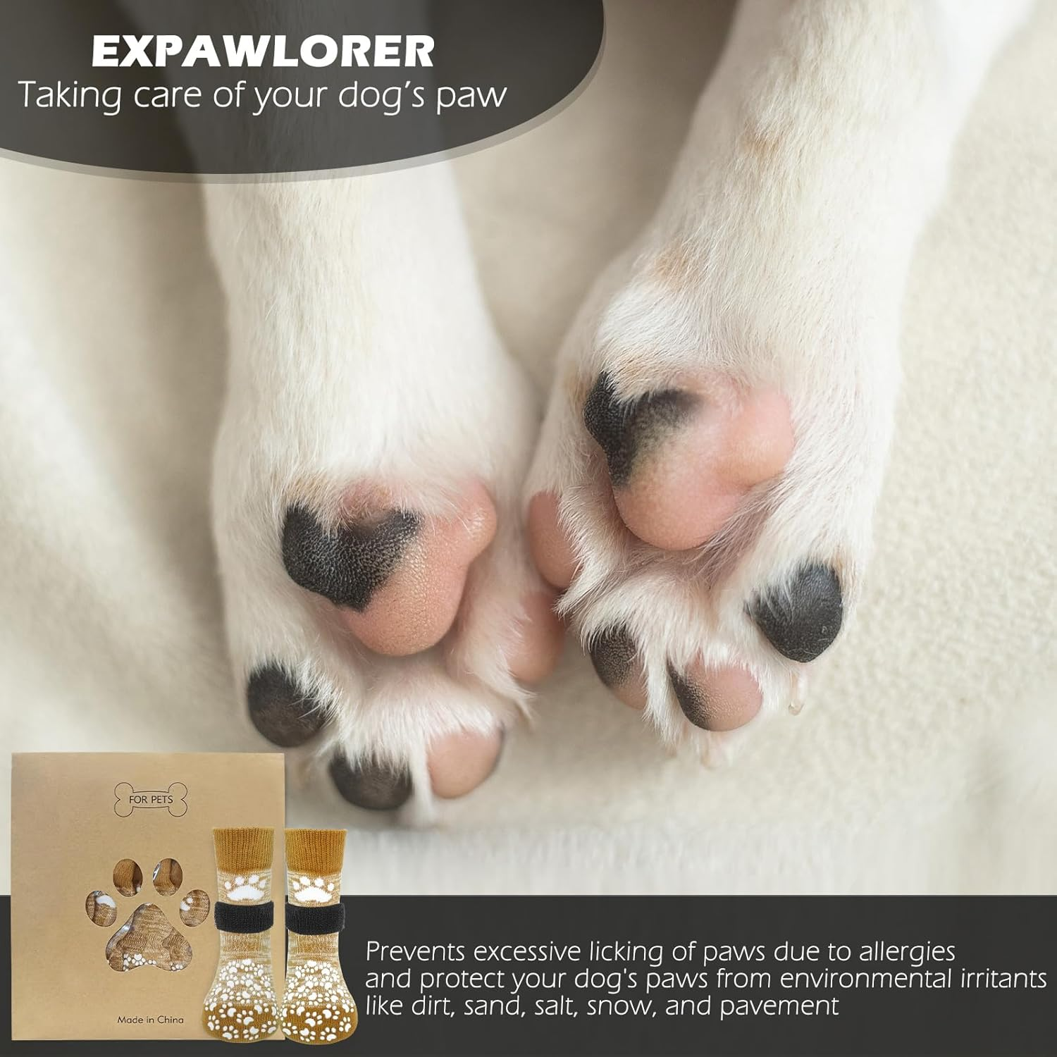 EXPAWLORER Double Side Anti-Slip Dog Socks - Shoes for Hot Pavement, Adjustable Pet Paw Protector, Traction Control Non-Skid for Indoor on Hardwood Floor Wear, Booties for Outdoor image number 3