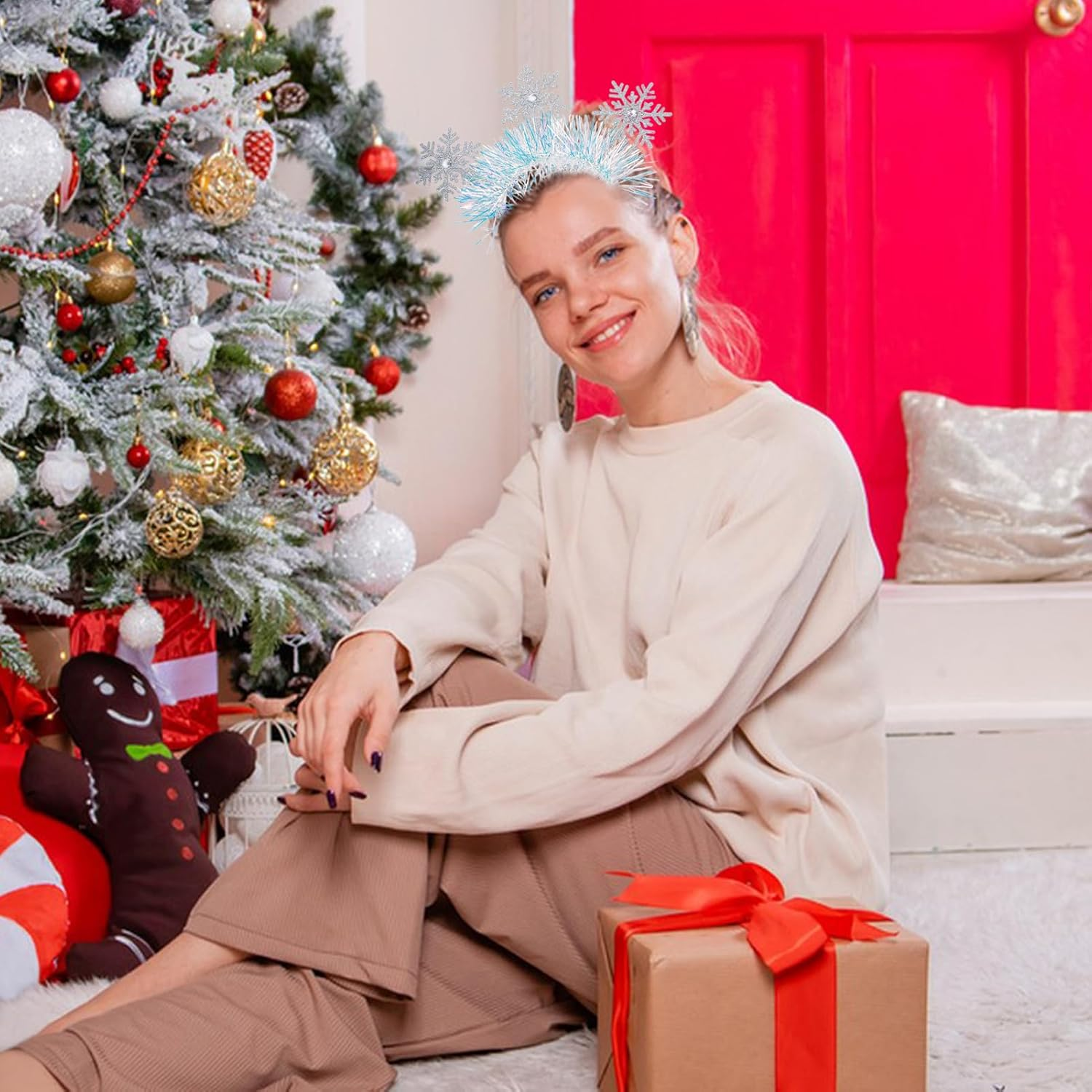 NICENEEDED Christmas Headbands, Glittering Snowflakes Headpiece with Rhinestones for Women, Halloween, Party, Cosplay, Costume Decorations for Adults image number 6