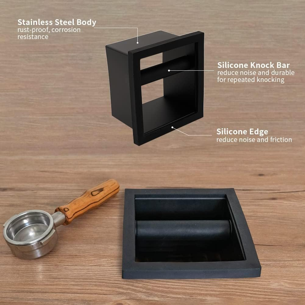 Watchget Espresso Knock Box - Built-In Stainless Steel and Silicone Coffee Knock Box Chute, Detachable Rubber Rod, Square Bottomless Waste Bin for Coffee Grounds image number 4