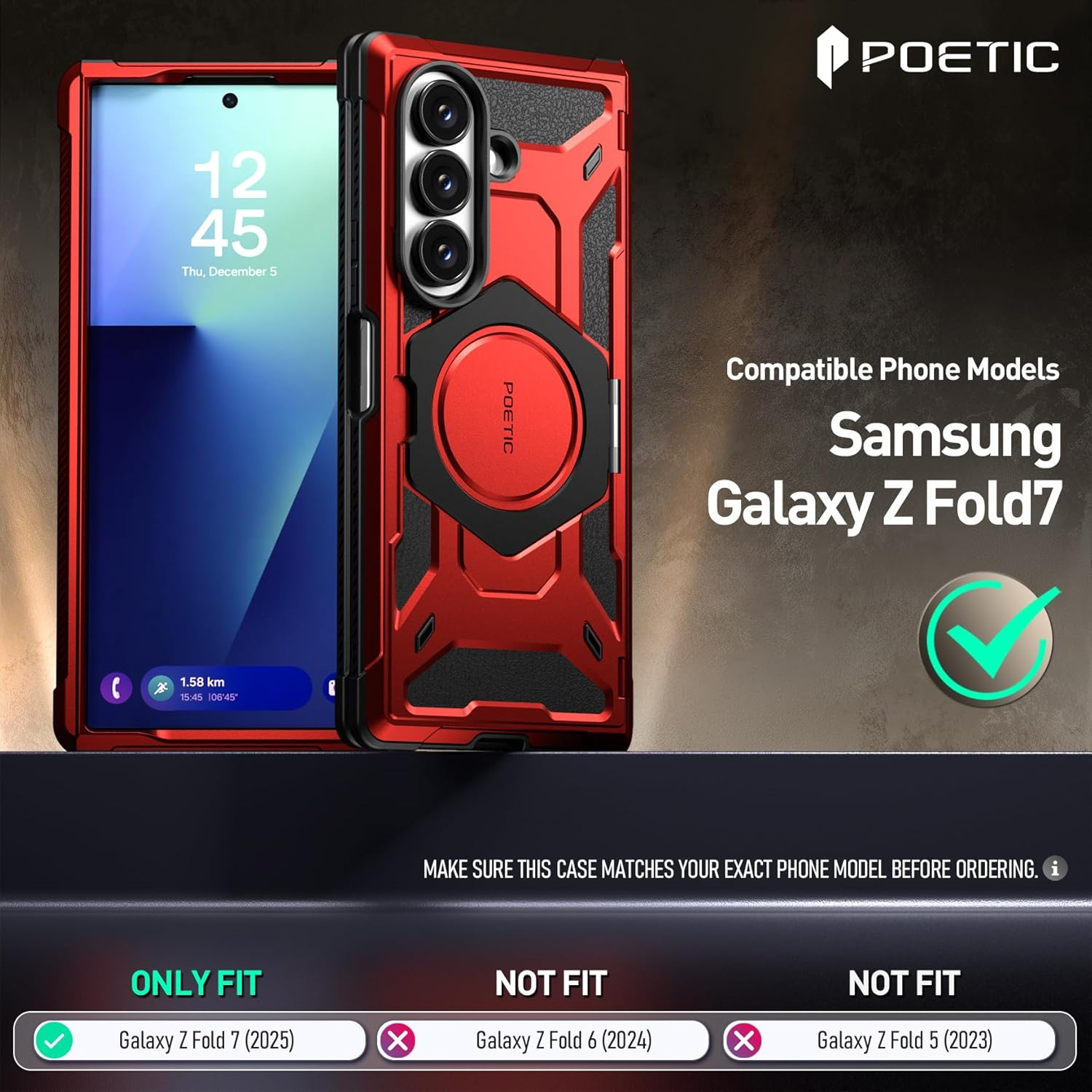 Poetic Spartan for Samsung Galaxy Z Fold 7 Case, [Hinge Protection][Magnetic Ring Adjustable Stand][Built-In Screen Protector][Compatible with Magsafe] Full-Body Rugged Phone Case, Metallic Red - Metallic Orange image number 7