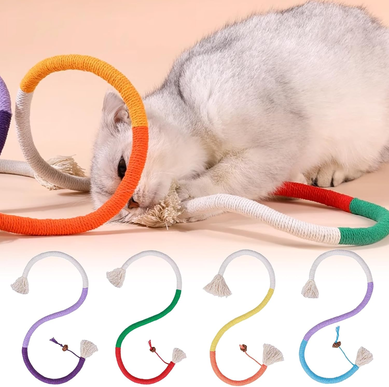 YNR 4 Pieces 70Cm Rope Toys Catnip Cat Chew Toys Teething Rope Chew Teeth Cleaning Stress Relief image number 2