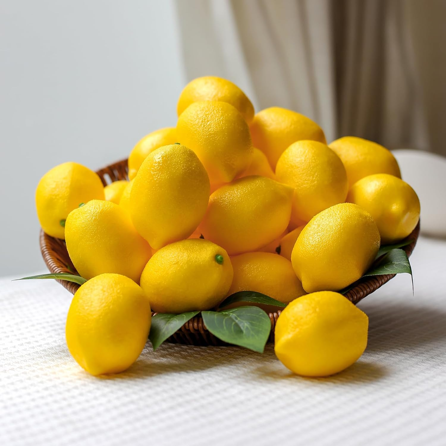 20Pcs Fake Lemons Artificial Fruits with 25 Leaves Faux Yellow Lifelike Plastic Lemon Decorations Realistic Limes Fruit Decor for Home Kitchen Table Cabinet Holiday Party Photography Props image number 5